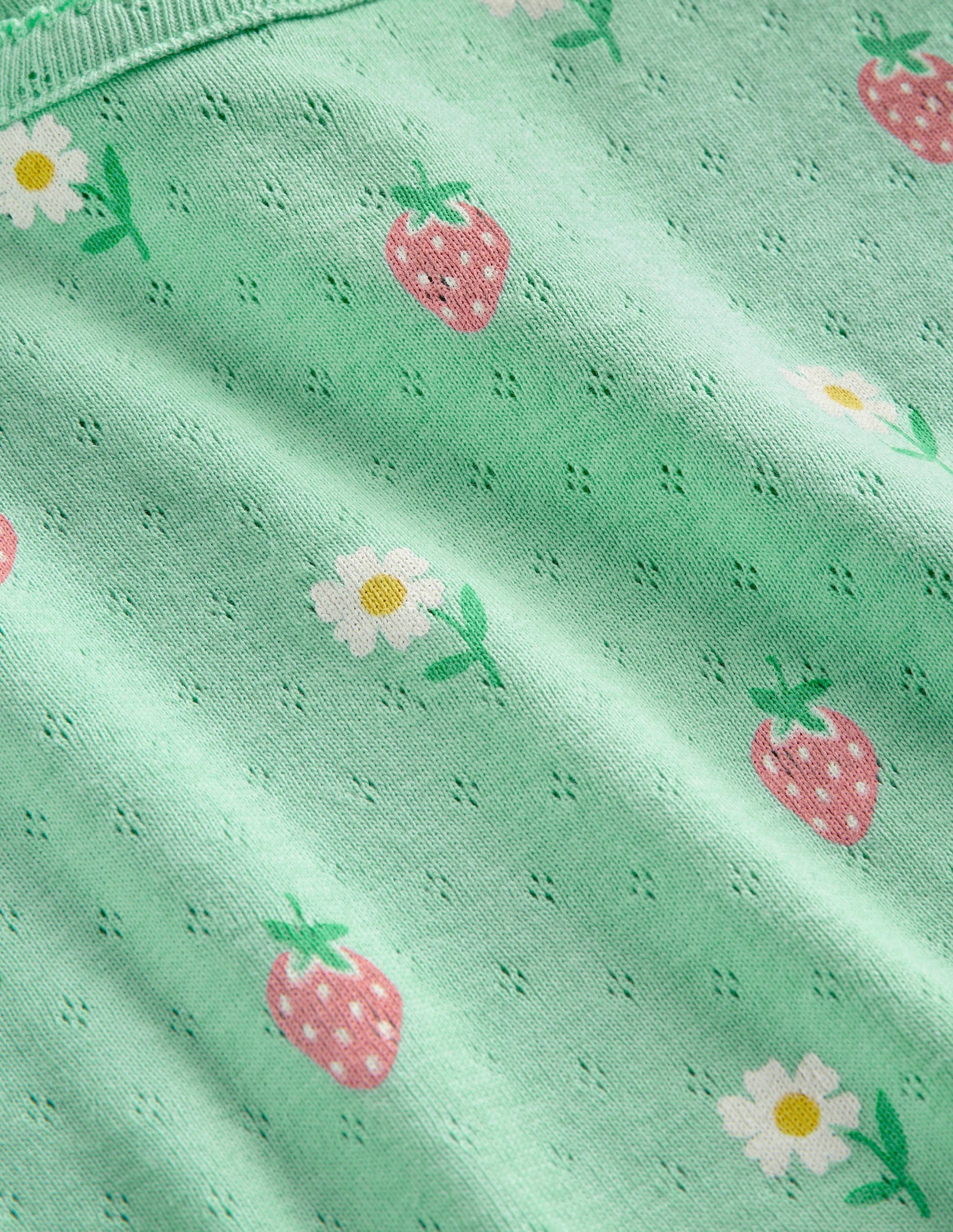 Short-Sleeved Pointelle Top-Green Daisies/Strawberries-3