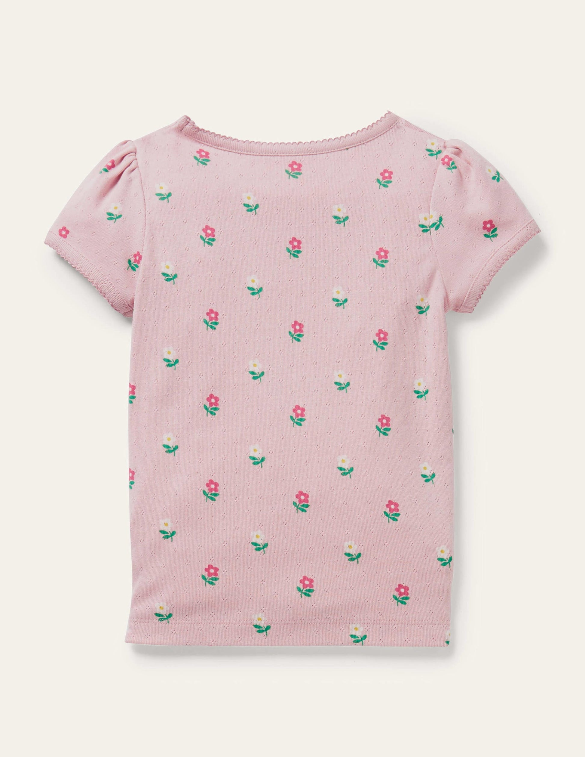 Short-Sleeved Pointelle Top-Boto Pink Little Flowers-2