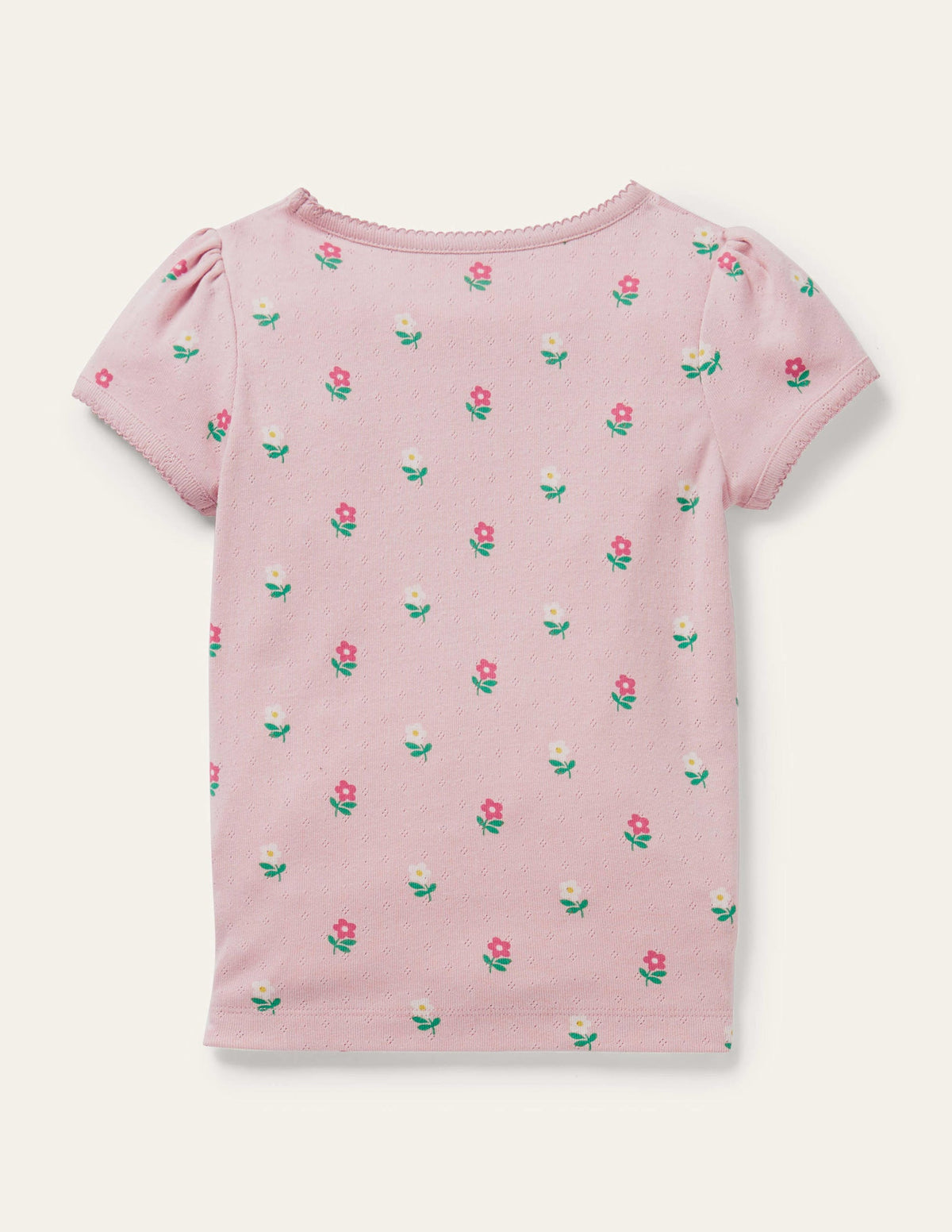 Short-Sleeved Pointelle Top-Boto Pink Little Flowers - Image 2