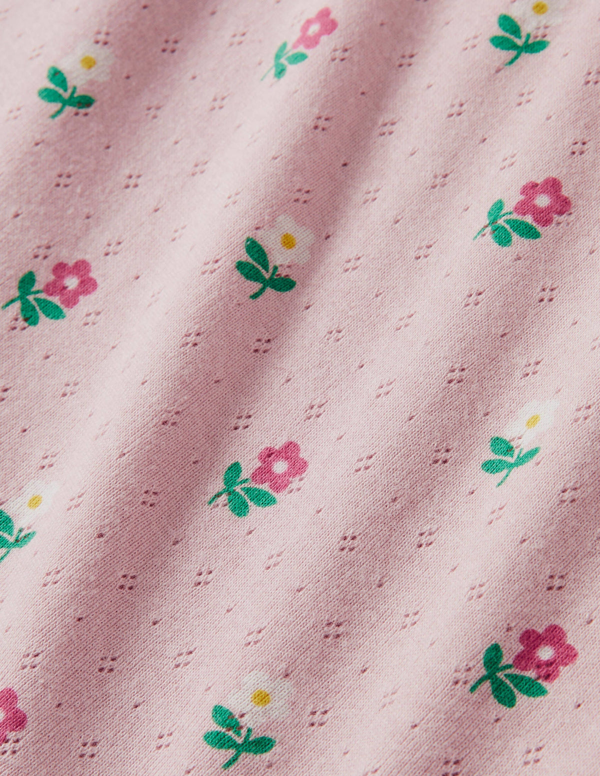 Short-Sleeved Pointelle Top-Boto Pink Little Flowers - Image 3