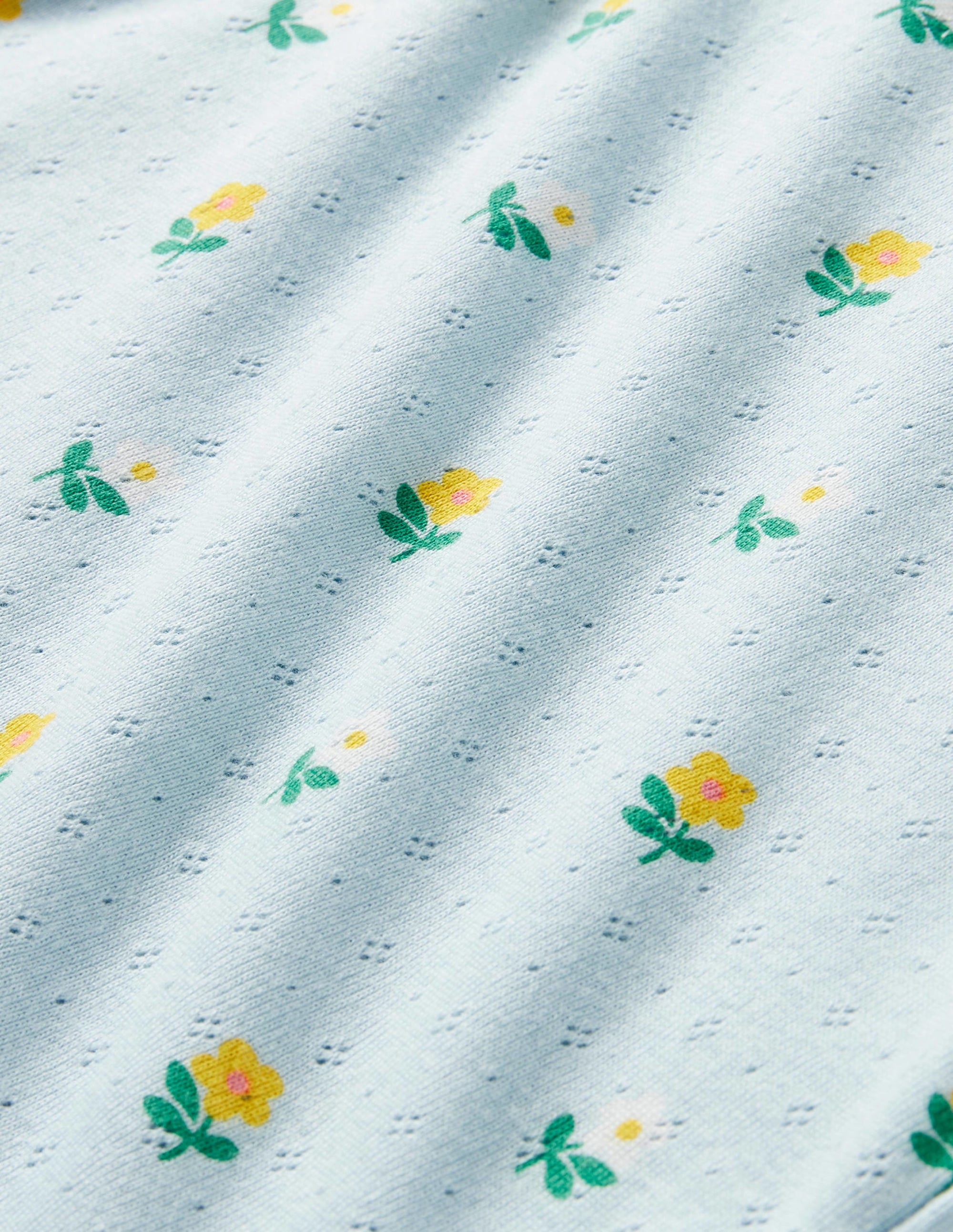 Short-Sleeved Pointelle Top-Neptune Blue Little Flower - Image 3