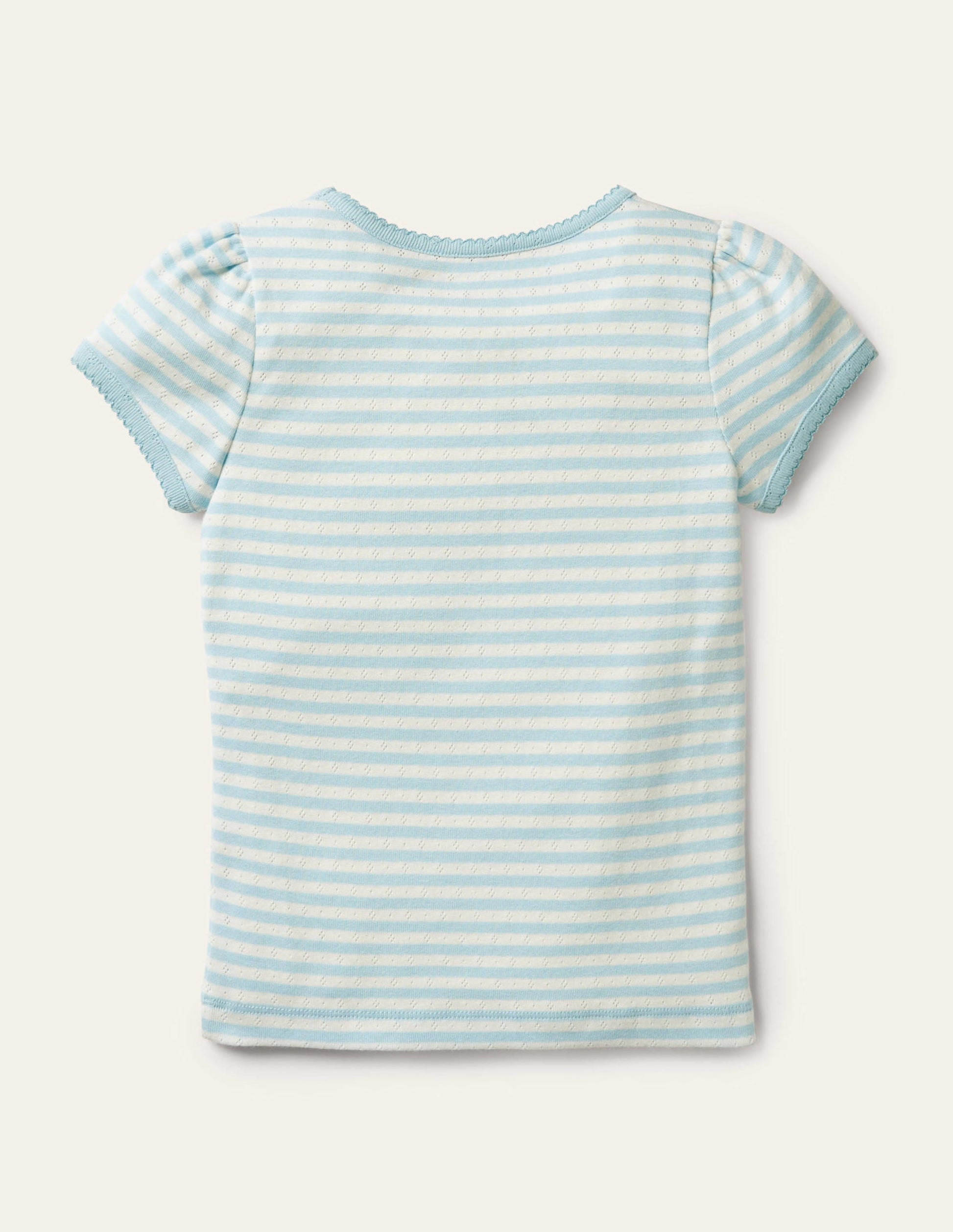 Short-Sleeved Pointelle Top-Light Celeste Blue/Ivory-2