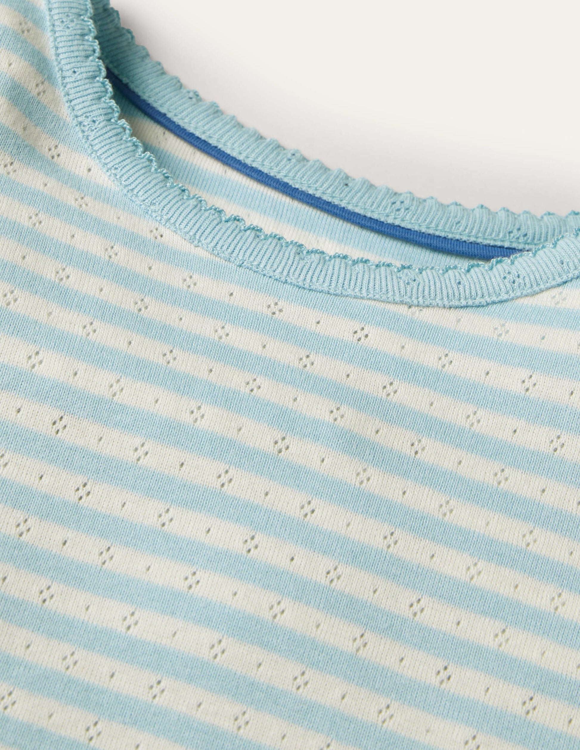 Short-Sleeved Pointelle Top-Light Celeste Blue/Ivory-3