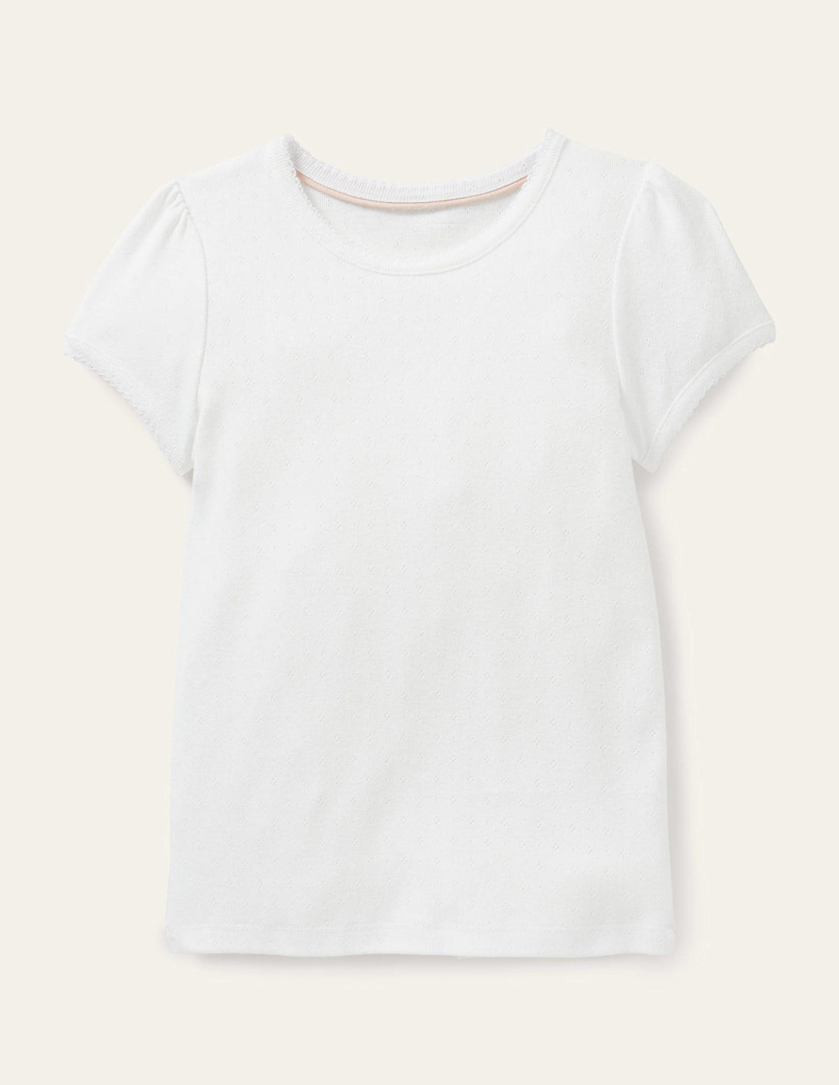 Short-Sleeved Pointelle Top-Ivory - Image 1