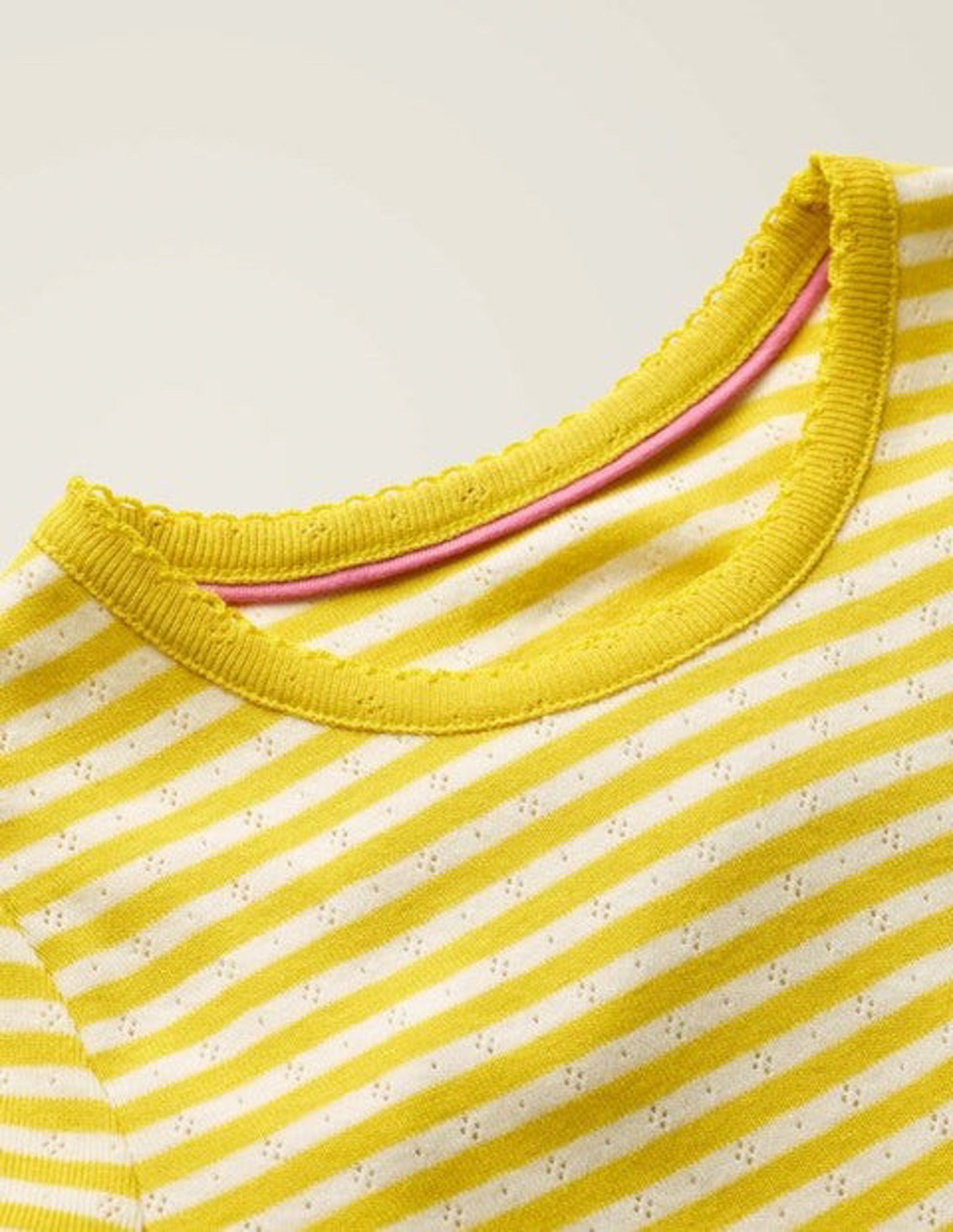 Short-Sleeved Pointelle Top-Daffodil Yellow/Ivory-3