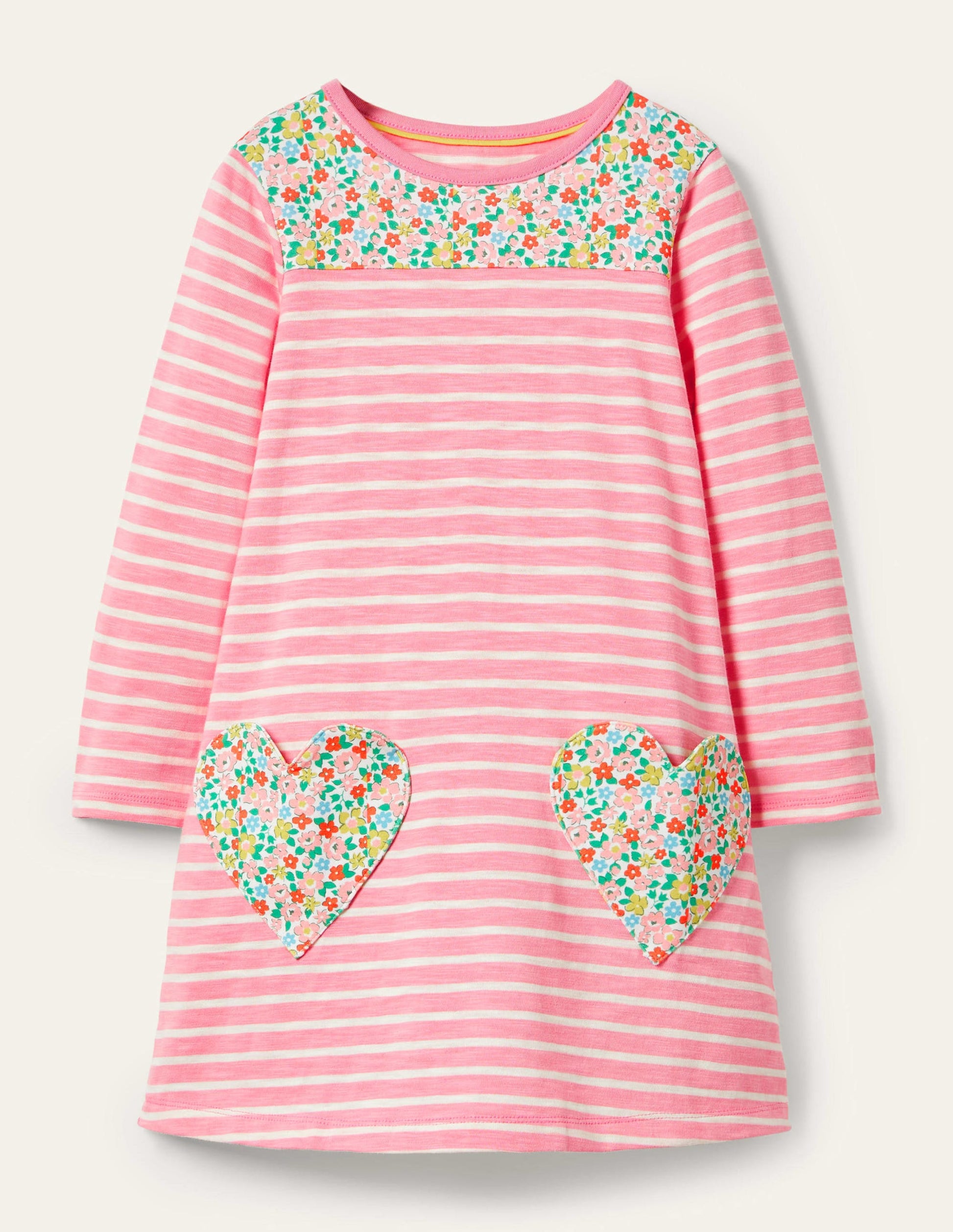 Pink Heart Fun Pocket Jersey Dress-Formica Pink/ Ivory-1