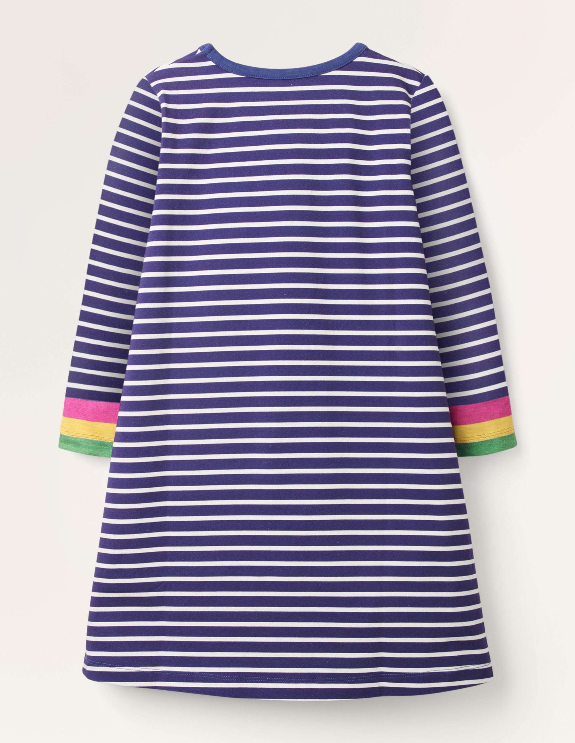 Blue Stripe Fun Pocket Jersey Dress-Starboard Blue Rainbow Cuff - Image 2