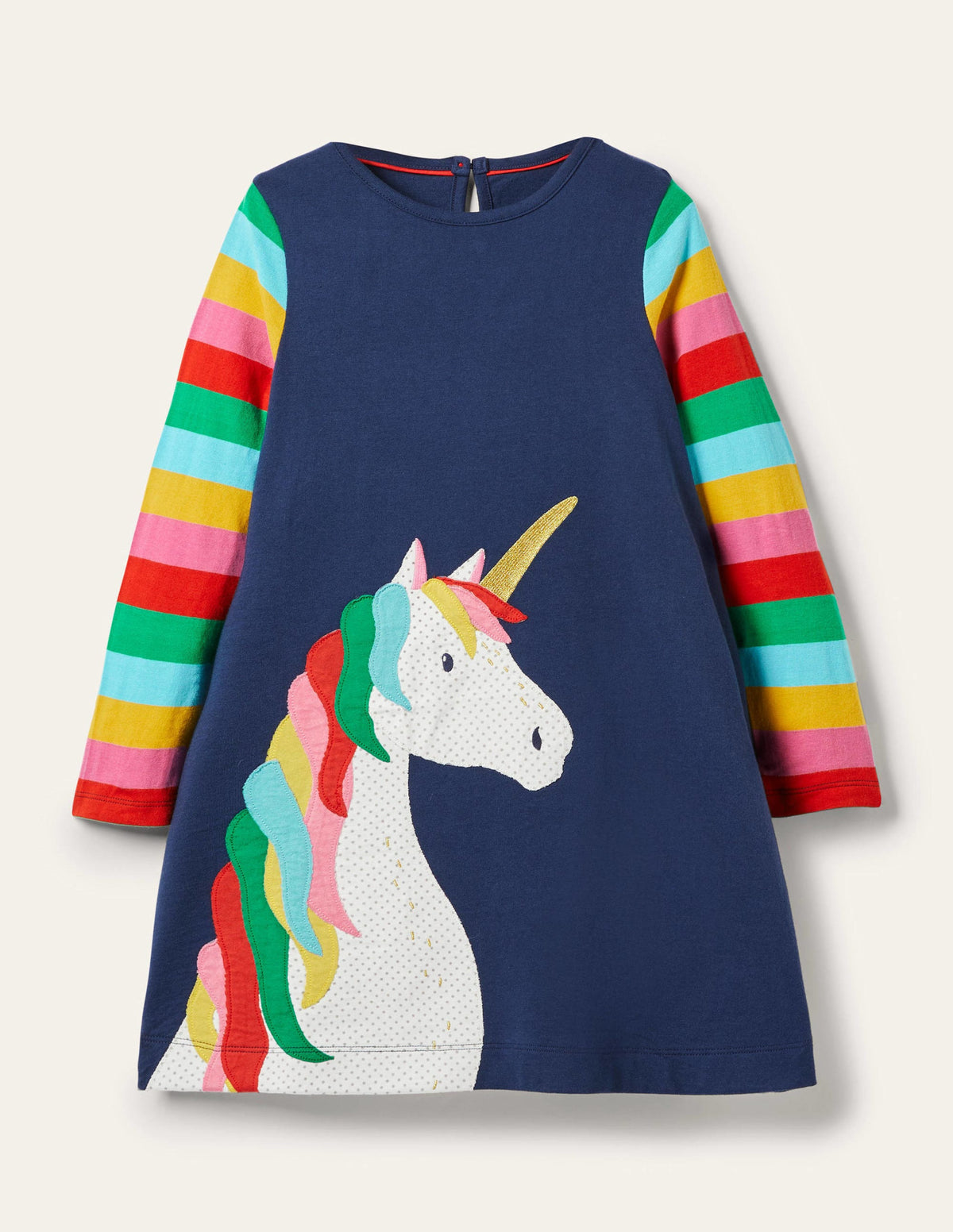 Navy Rainbow Unicorn Appliqué Dress-College Navy Unicorn - Image 1