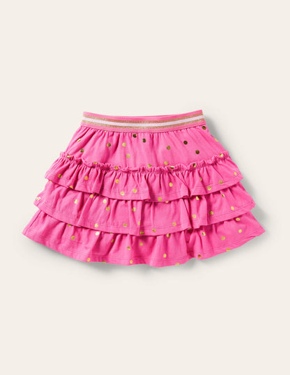 Jersey Ruffle Skort-Bright Petal Pink Gold Spot