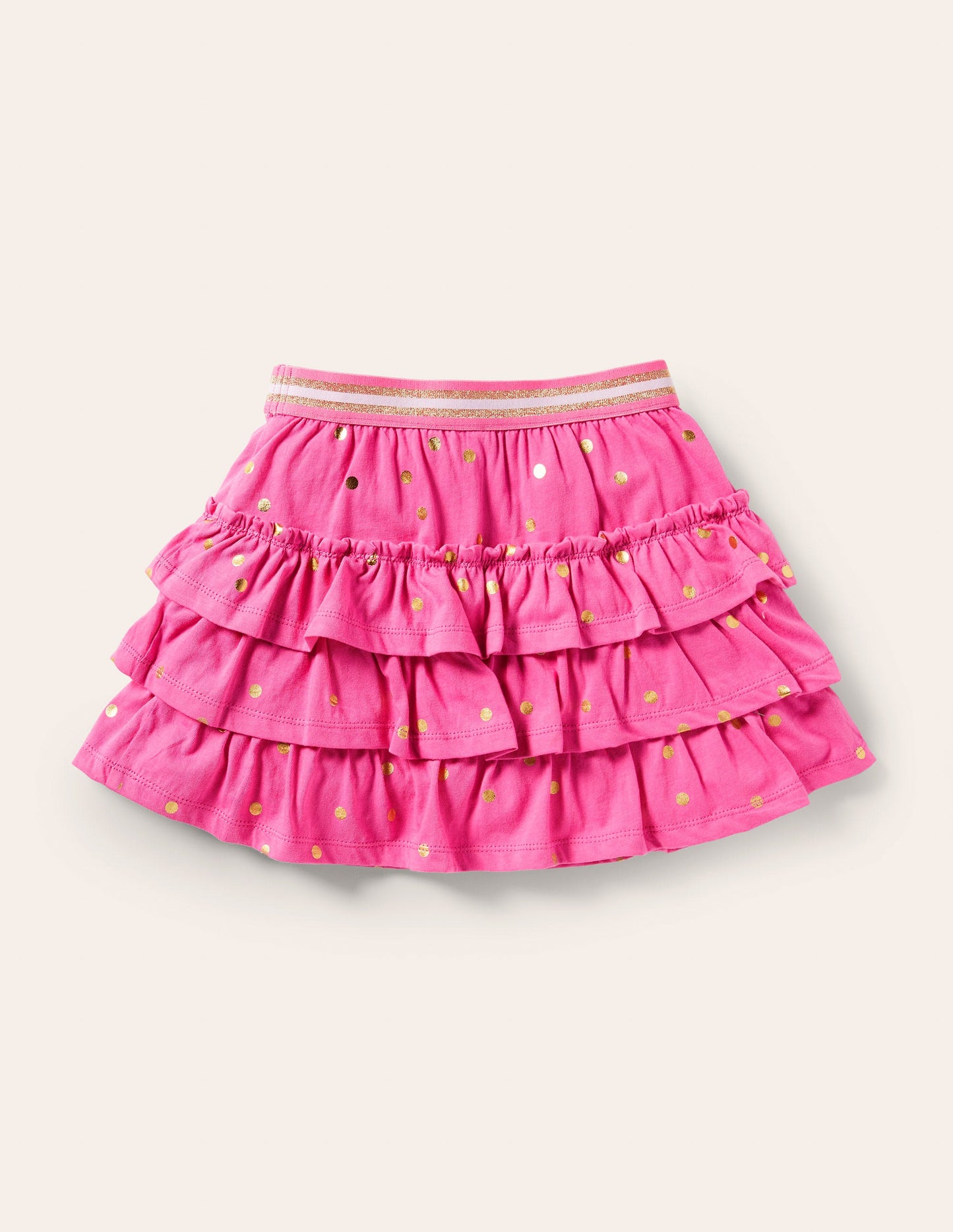 Jersey Ruffle Skort-Bright Petal Pink Gold Spot