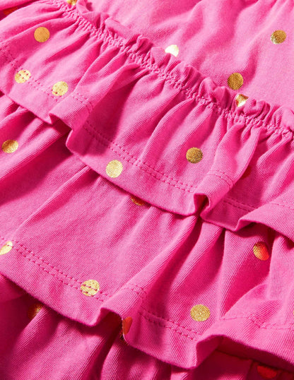 Jersey Ruffle Skort-Bright Petal Pink Gold Spot