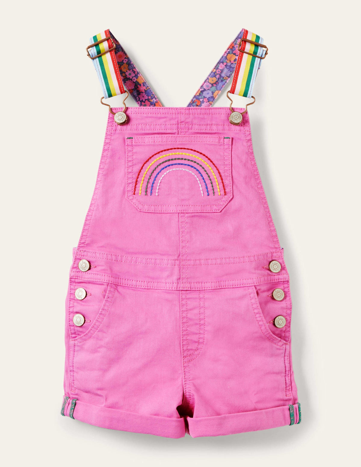 Fun Short Overalls-Strawberry Ice Pink Rainbow - Image 1