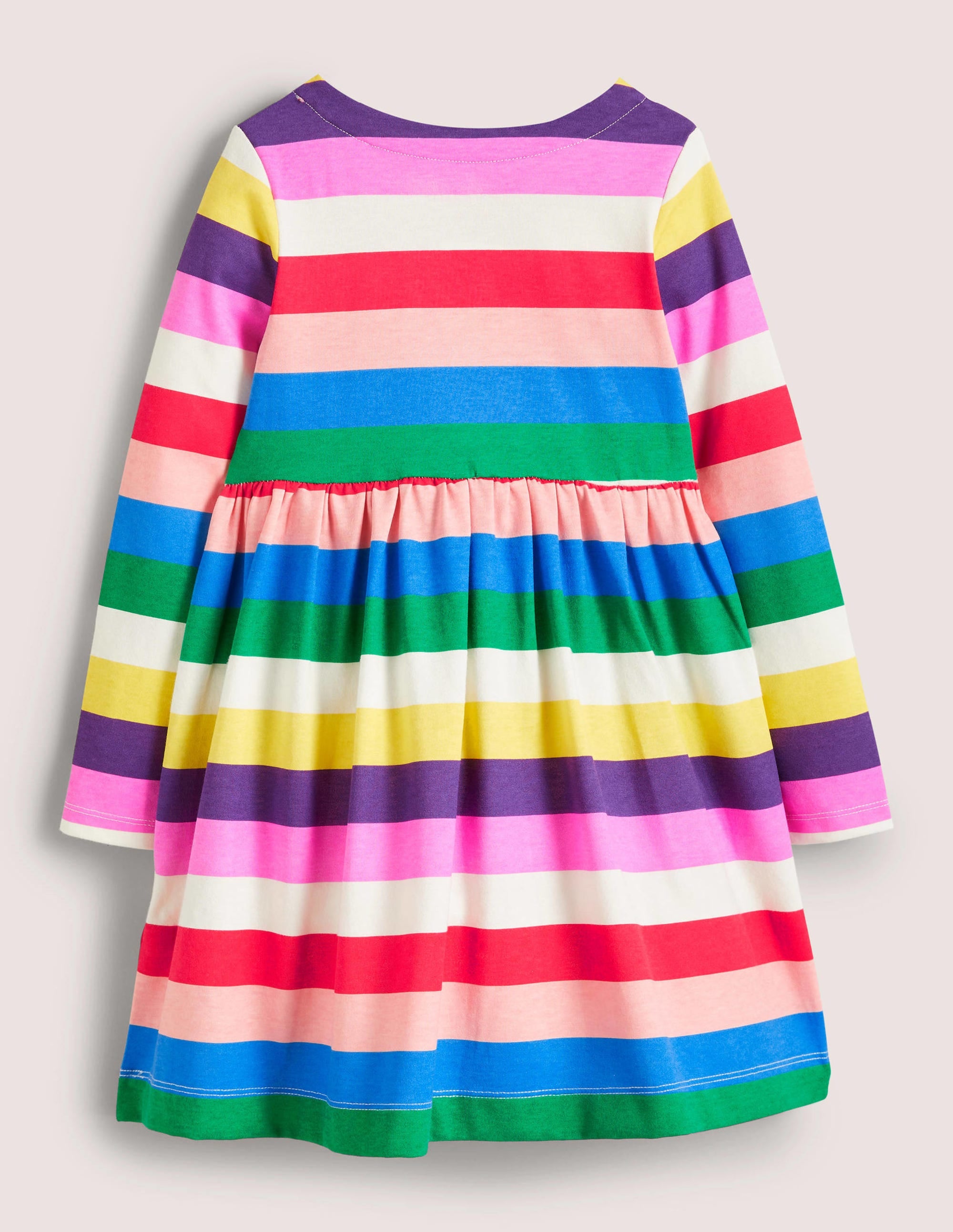 Long Sleeve Fun Jersey Dress-Multi Rainbow Stripe - Image 2