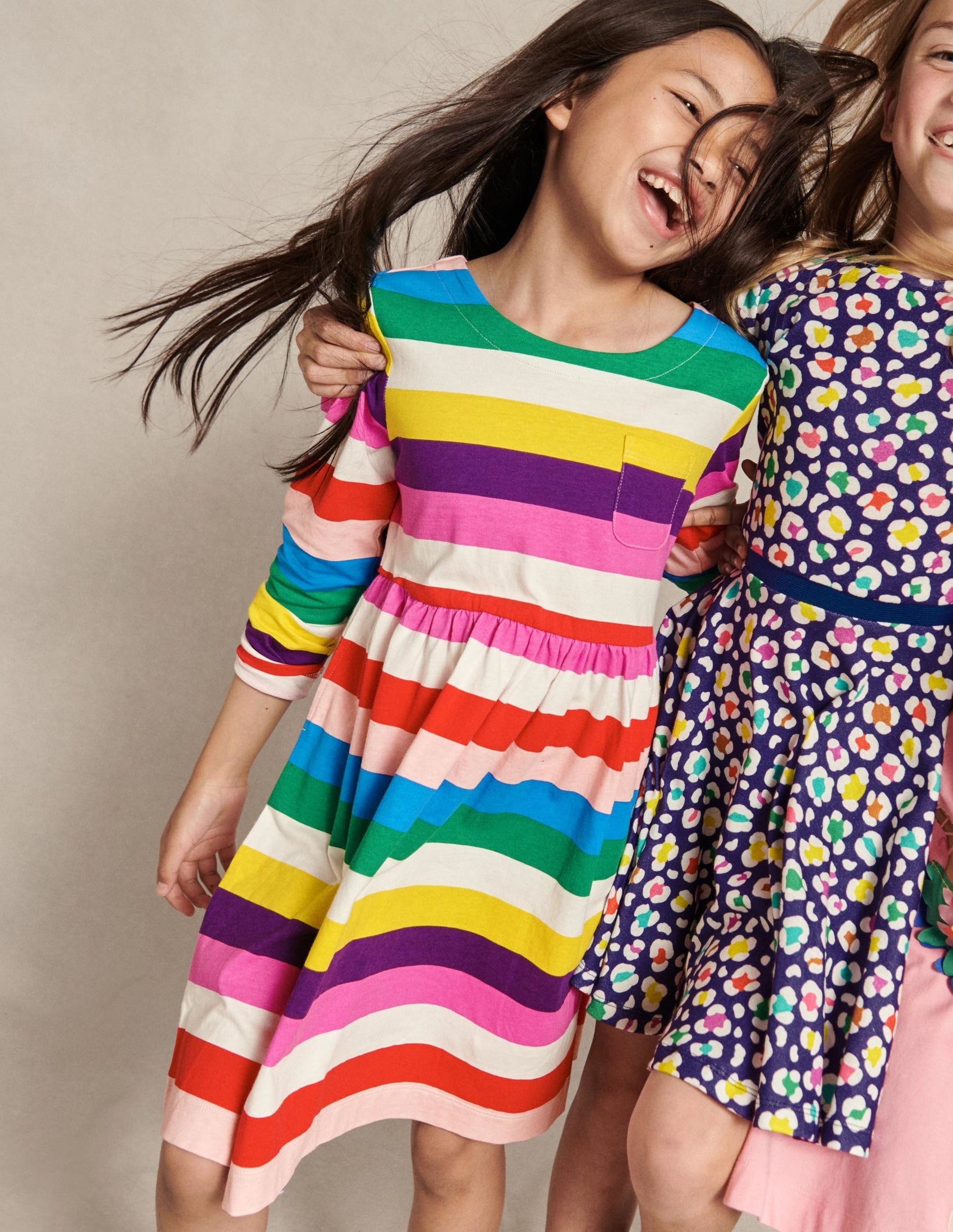 Long Sleeve Fun Jersey Dress-Multi Rainbow Stripe-4
