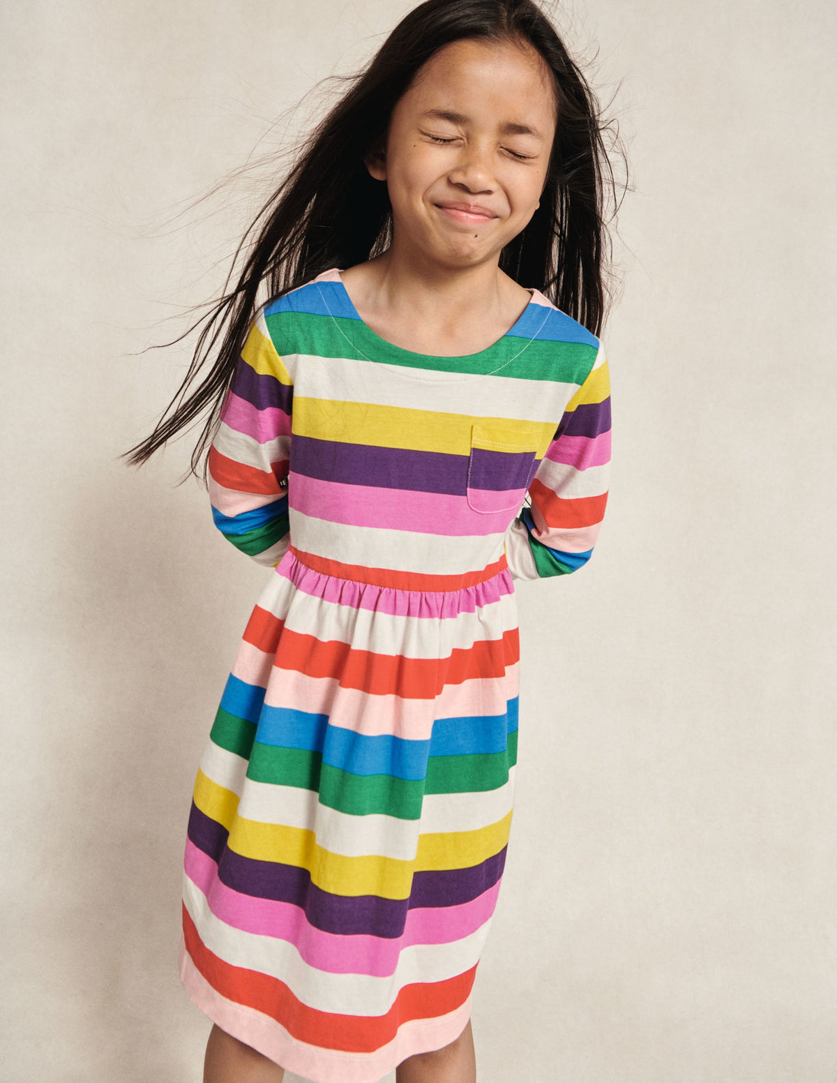 Long Sleeve Fun Jersey Dress-Multi Rainbow Stripe - Image 5