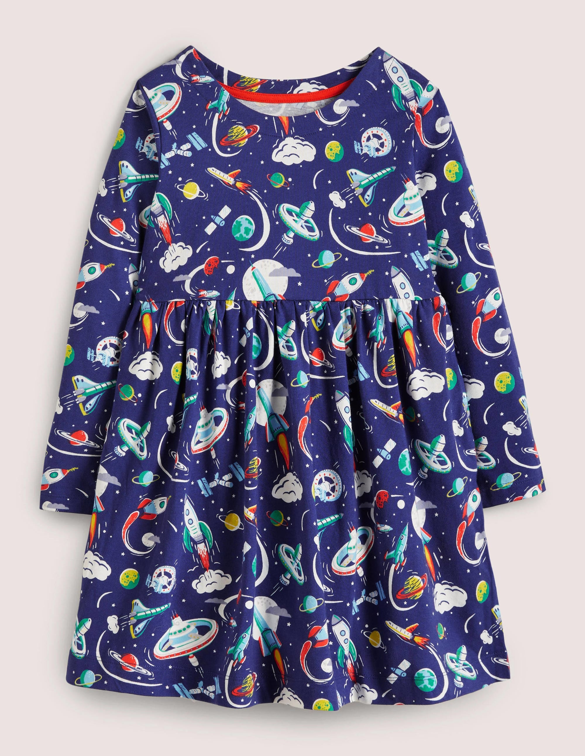 Long Sleeve Fun Jersey Dress-Starboard Mini Space - Image 1