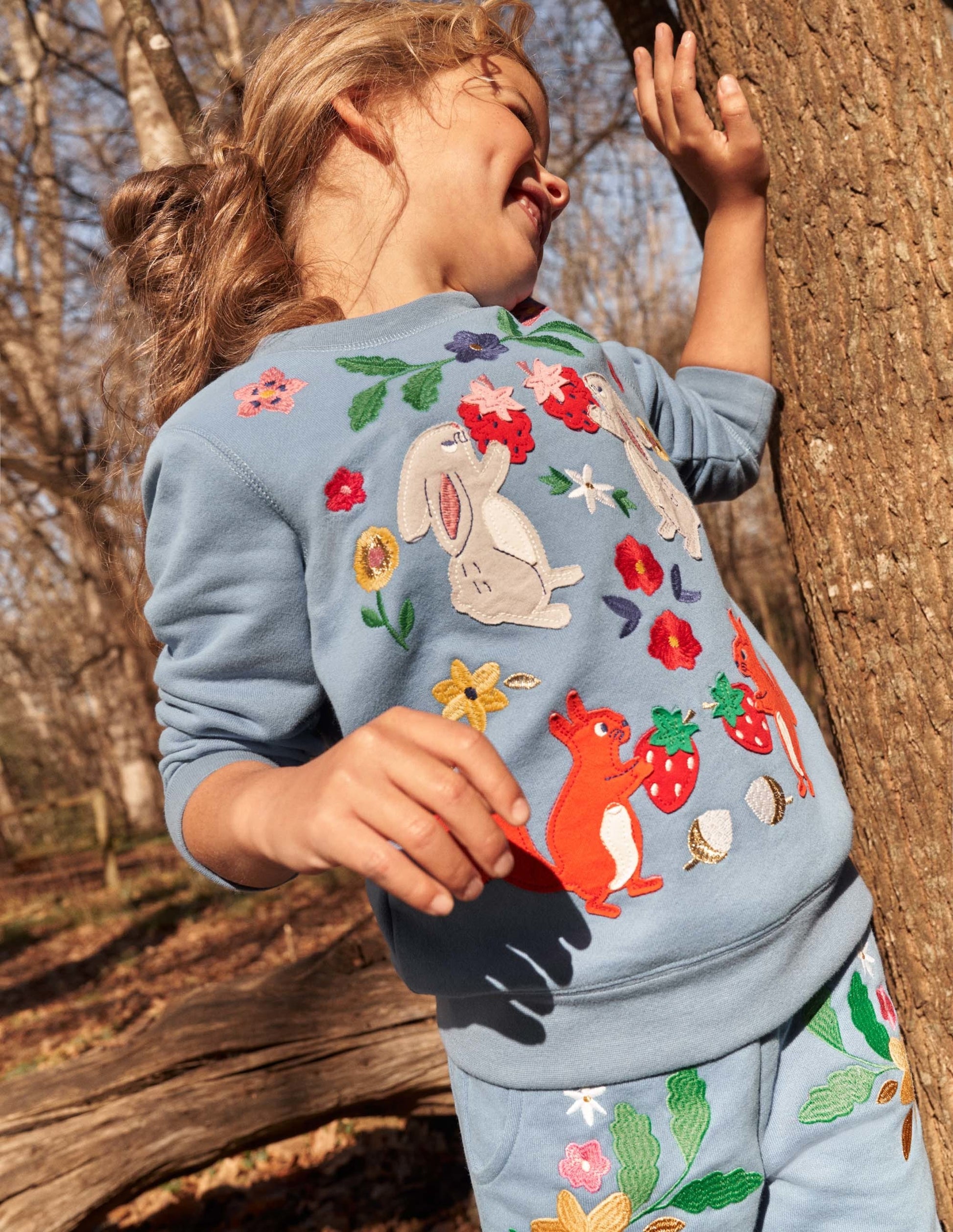 Cosy Appliqué Sweatshirt-Riviera Blue Woodland Animals-4