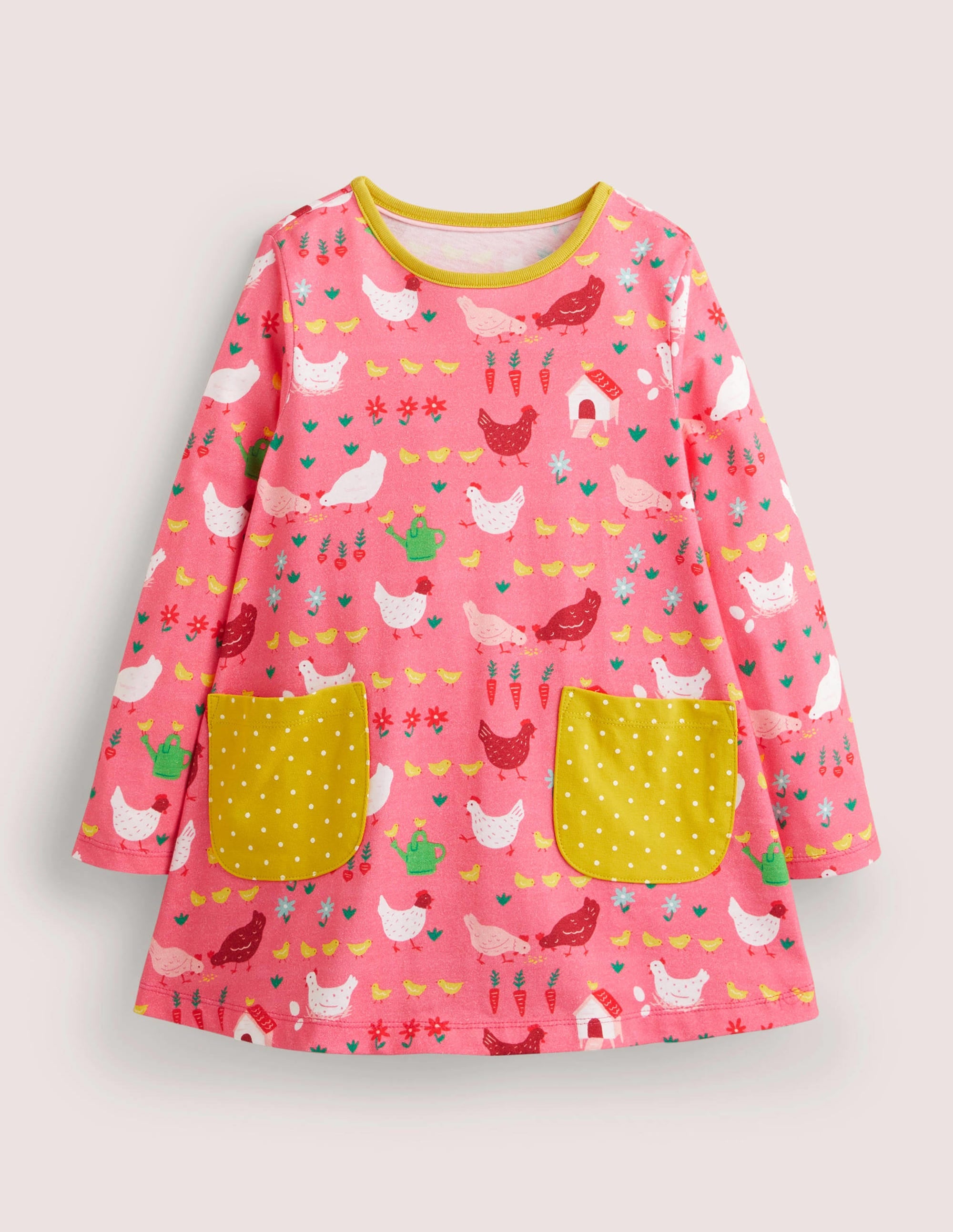 Printed Jersey Pocket Tunic-Sweet William Pink Hens - Image 1