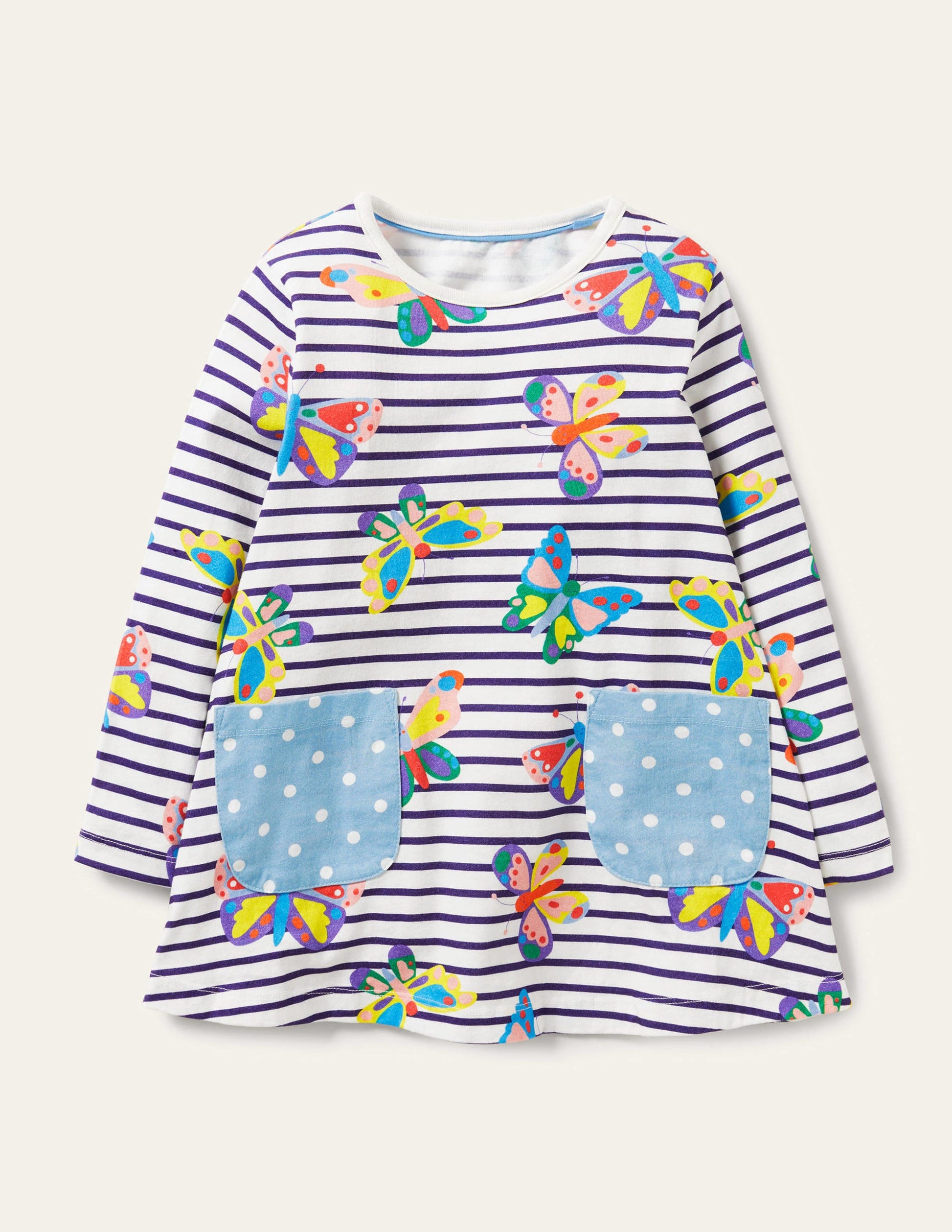 Printed Jersey Pocket Tunic-Multi Butterfly Stripe-1