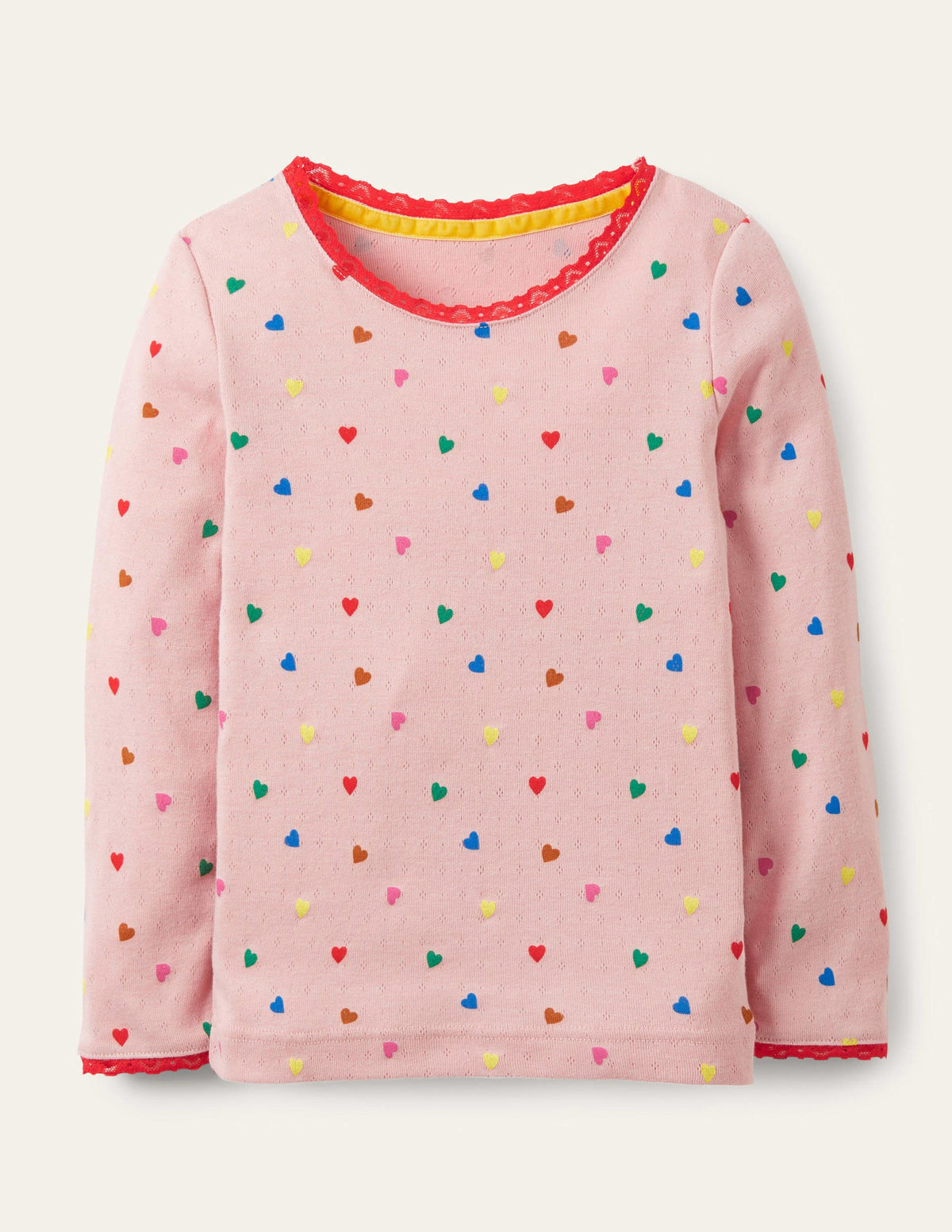 Supersoft Pointelle T-shirt-Pink Hearts-1