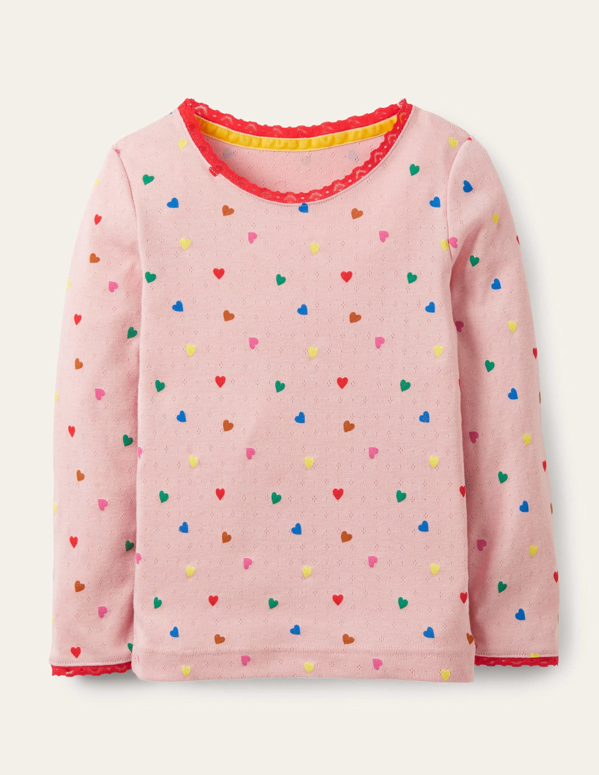 Supersoft Pointelle T-shirt-Pink Hearts - Image 1