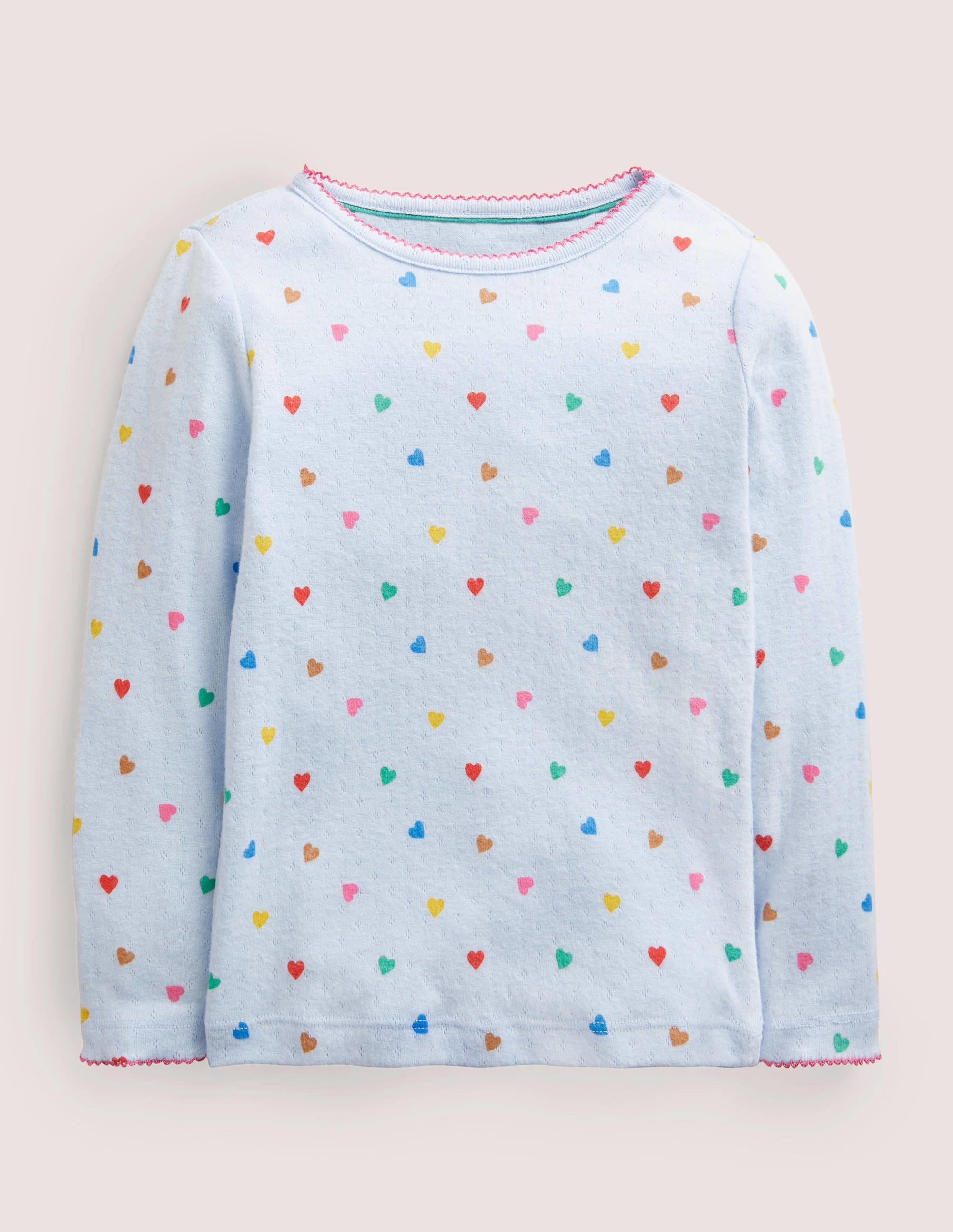 Supersoft Pointelle T-shirt-Blue Rainbow Hearts - Image 1