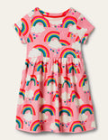 Short Sleeve Fun Jersey Dress-Pink Lemonade Rainbows