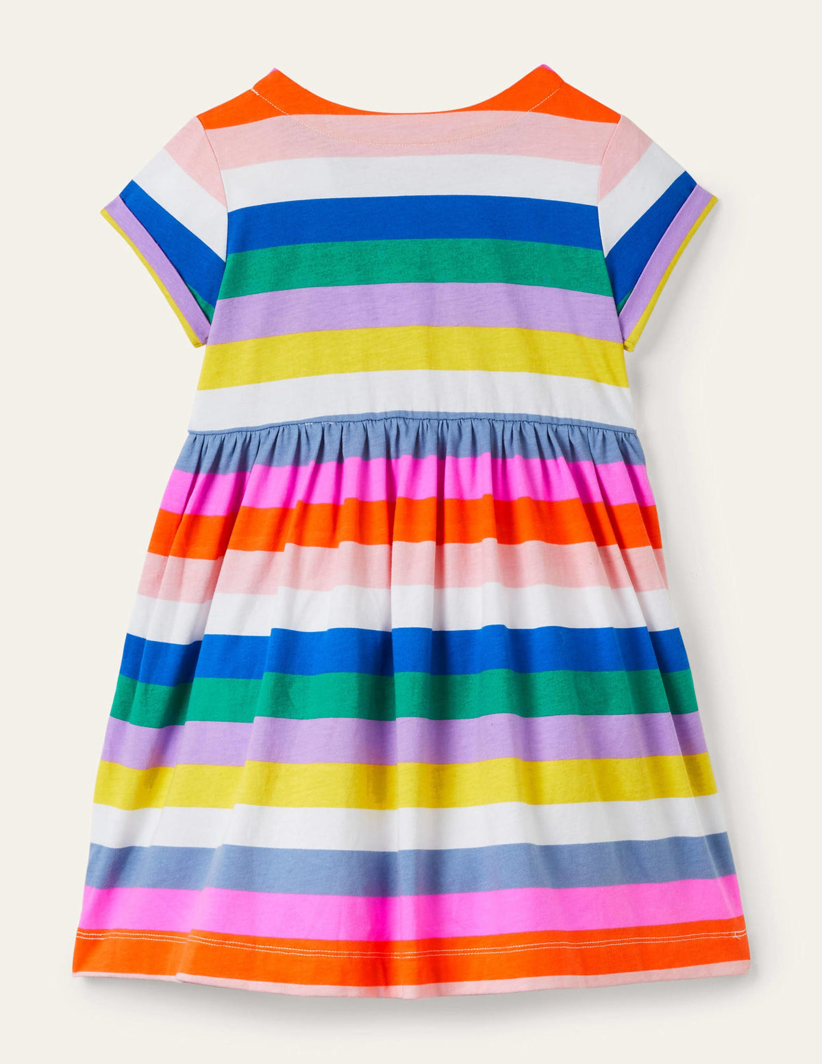 Short Sleeve Fun Jersey Dress-Multi Rainbow Stripe - Image 2