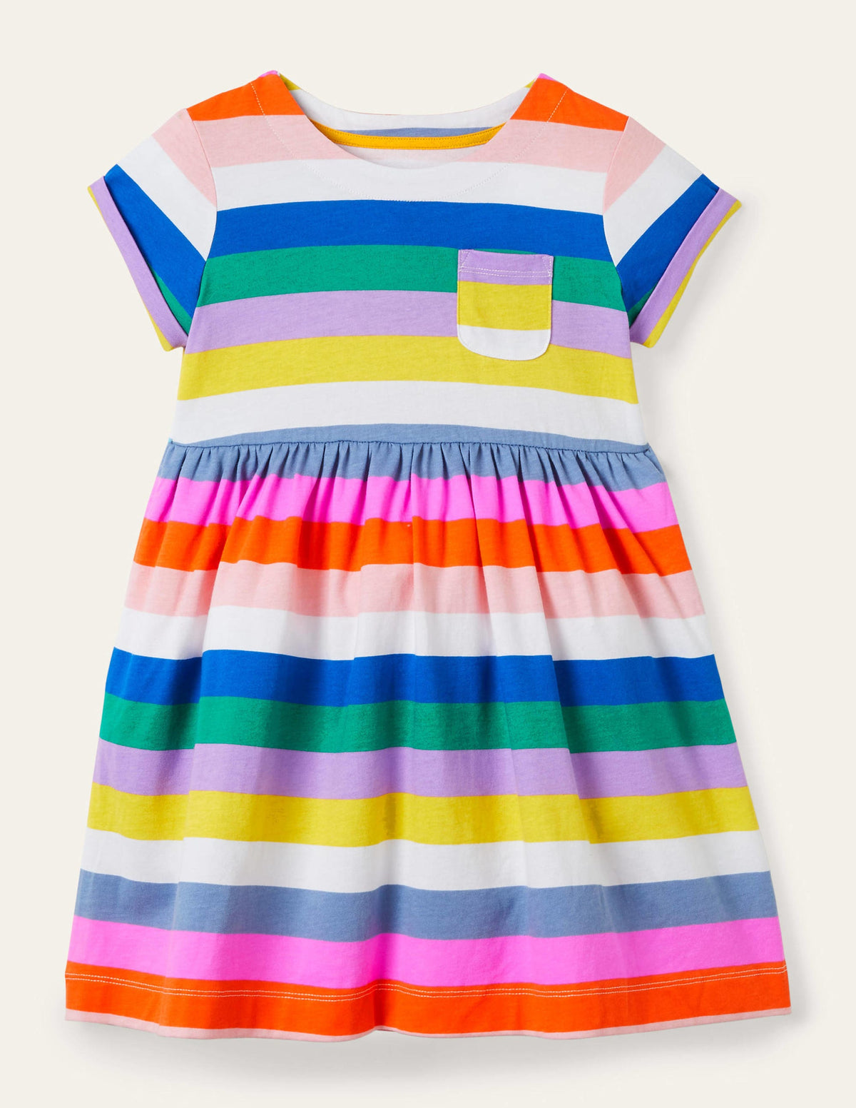 Short Sleeve Fun Jersey Dress-Multi Rainbow Stripe - Image 1