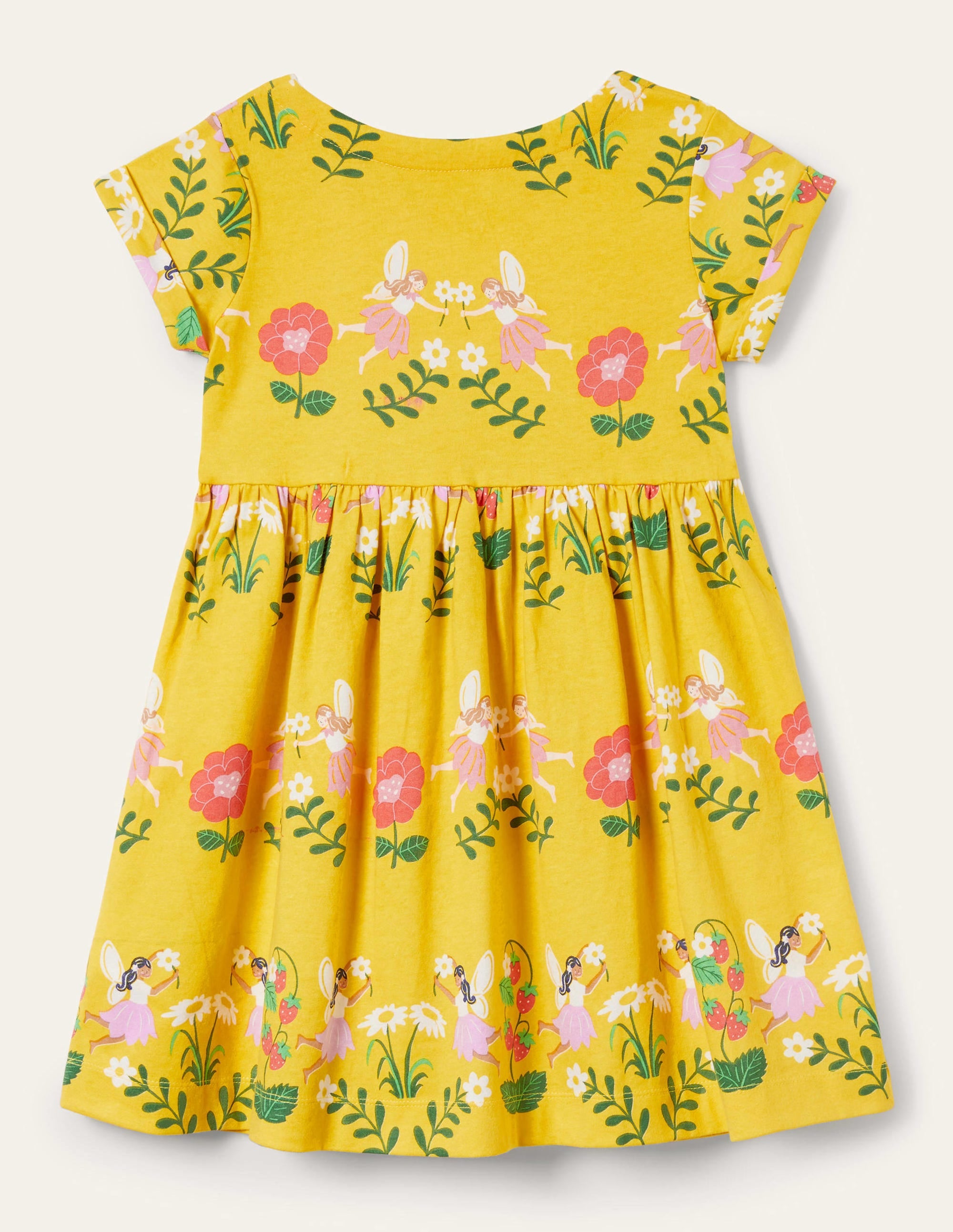Short Sleeve Fun Jersey Dress-Sweetcorn Yellow Fairies - Image 2
