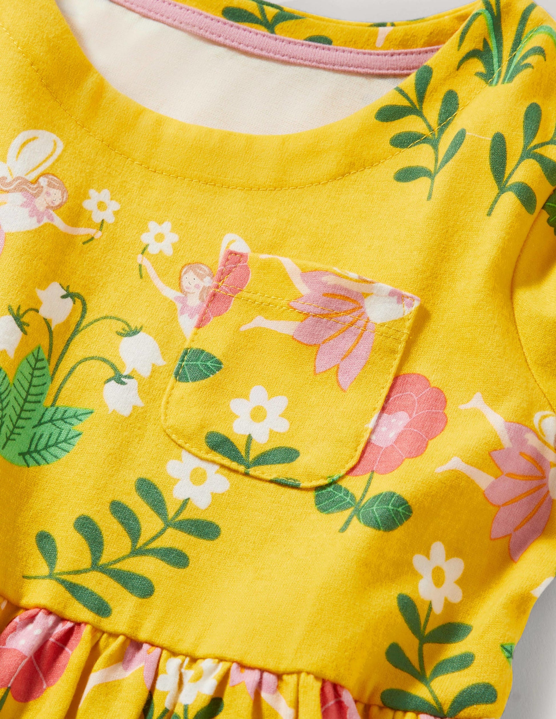 Short Sleeve Fun Jersey Dress-Sweetcorn Yellow Fairies-3