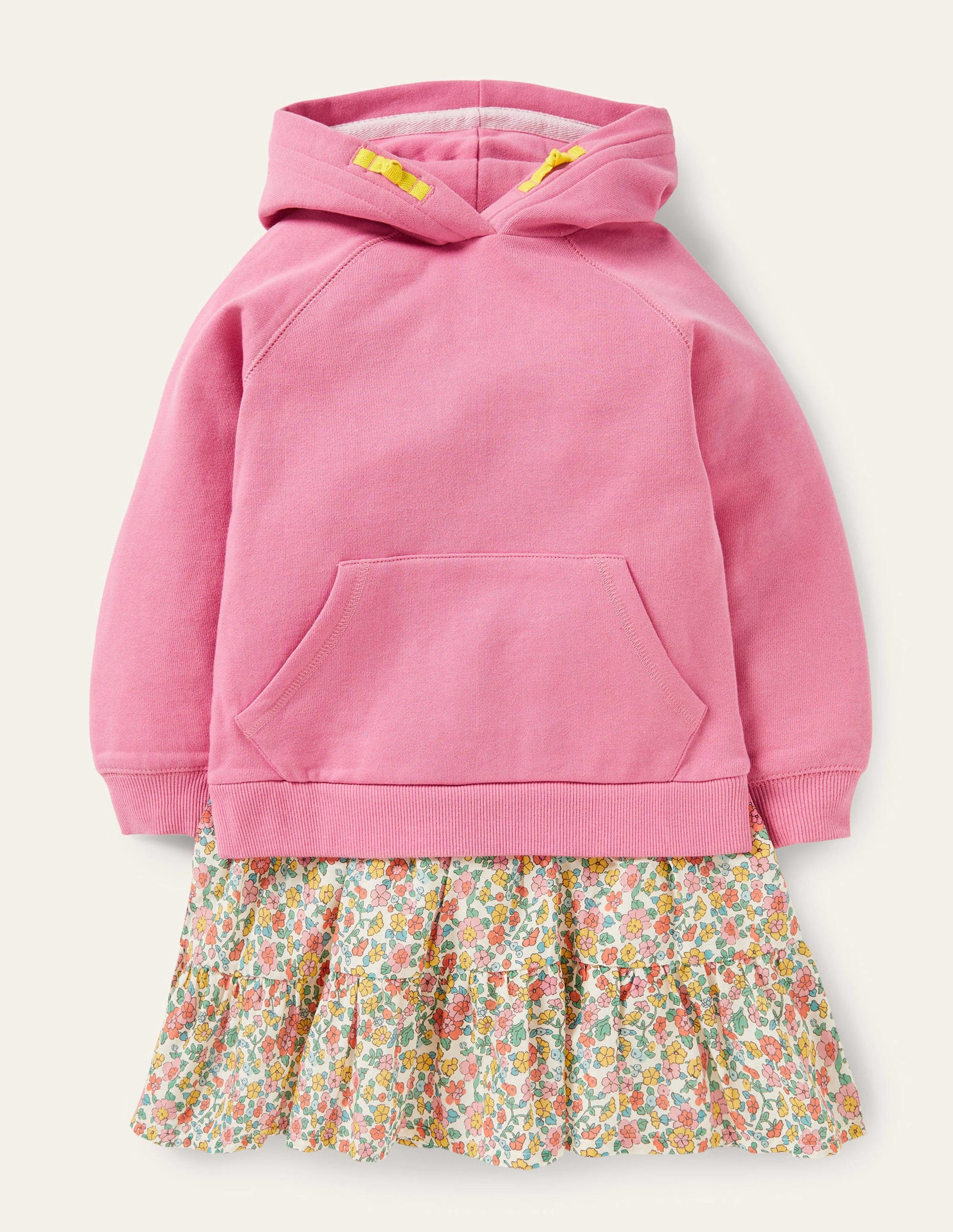 Cosy Hooded Sweat Dress-Pink Ditsy Floral-1