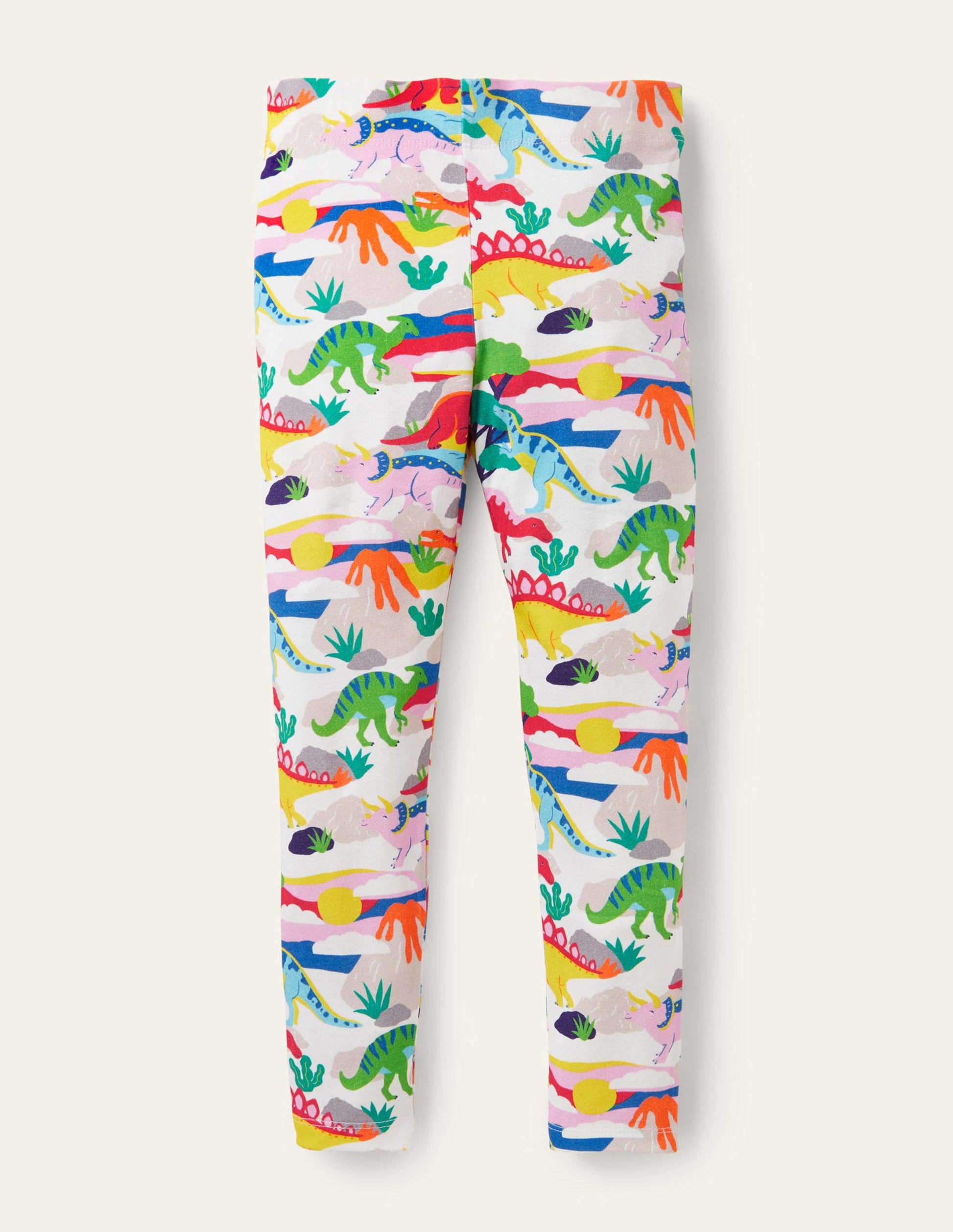 White Dinosaur Print Leggings-Ivory Dinosaur Sunset-1