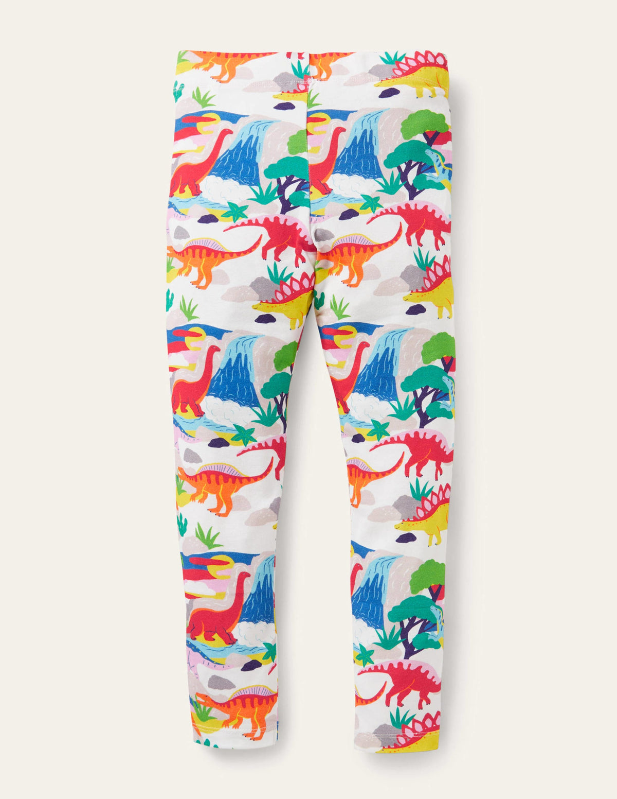 White Dinosaur Print Leggings-Ivory Dinosaur Sunset-2