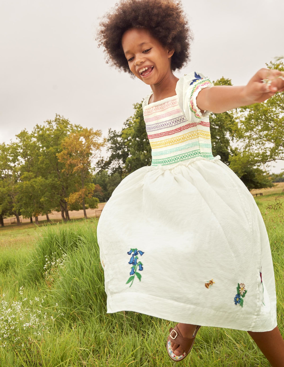 Floral Smocked Dress-Ivory Embroidered-4