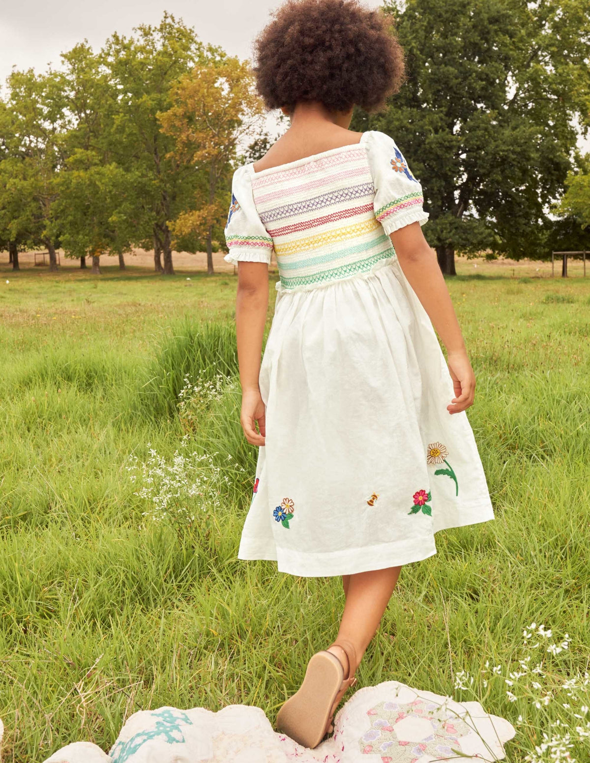 Floral Smocked Dress-Ivory Embroidered-6