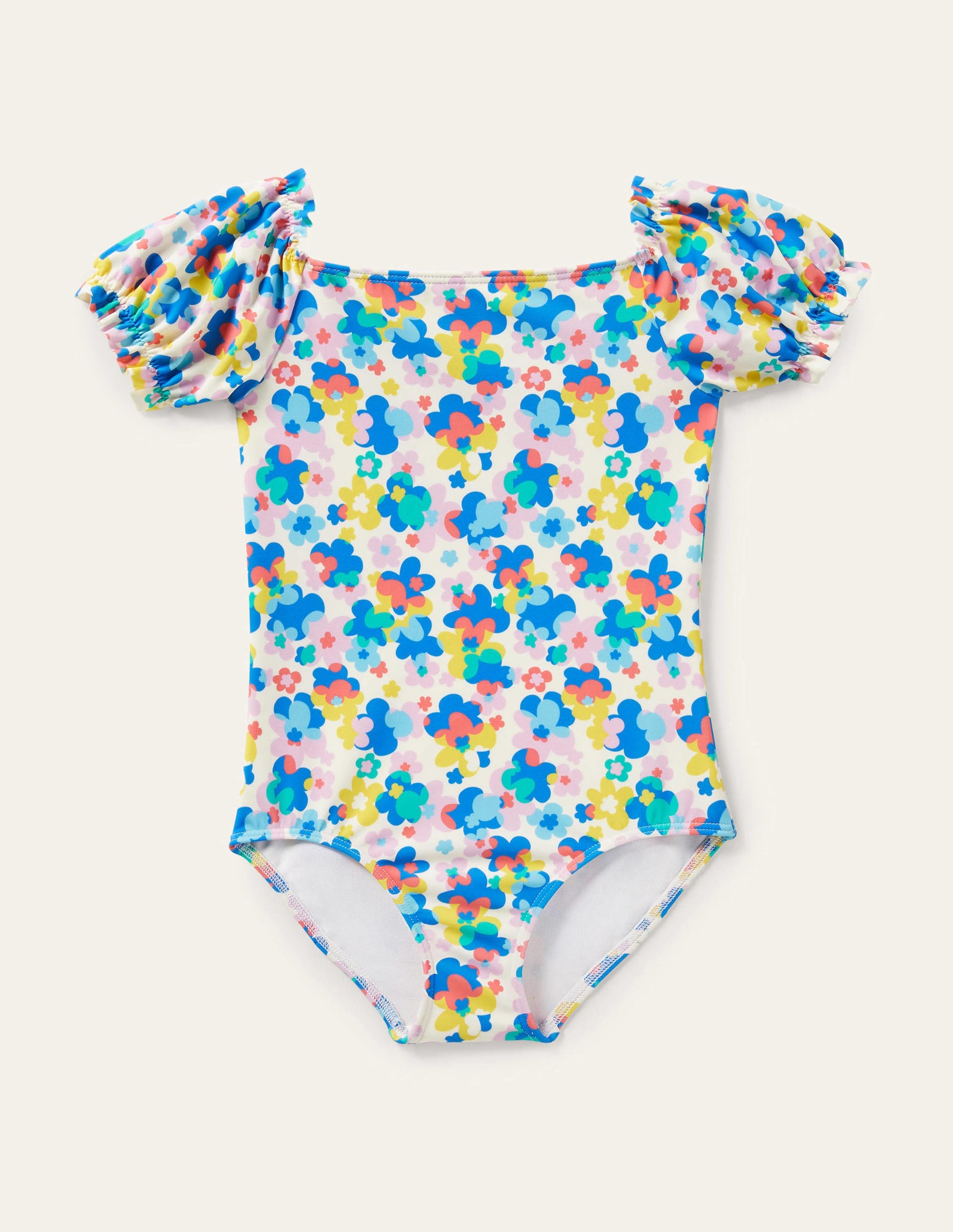 Puff Sleeve Printed Swimsuit-Multi Happy Ditsy Floral-1