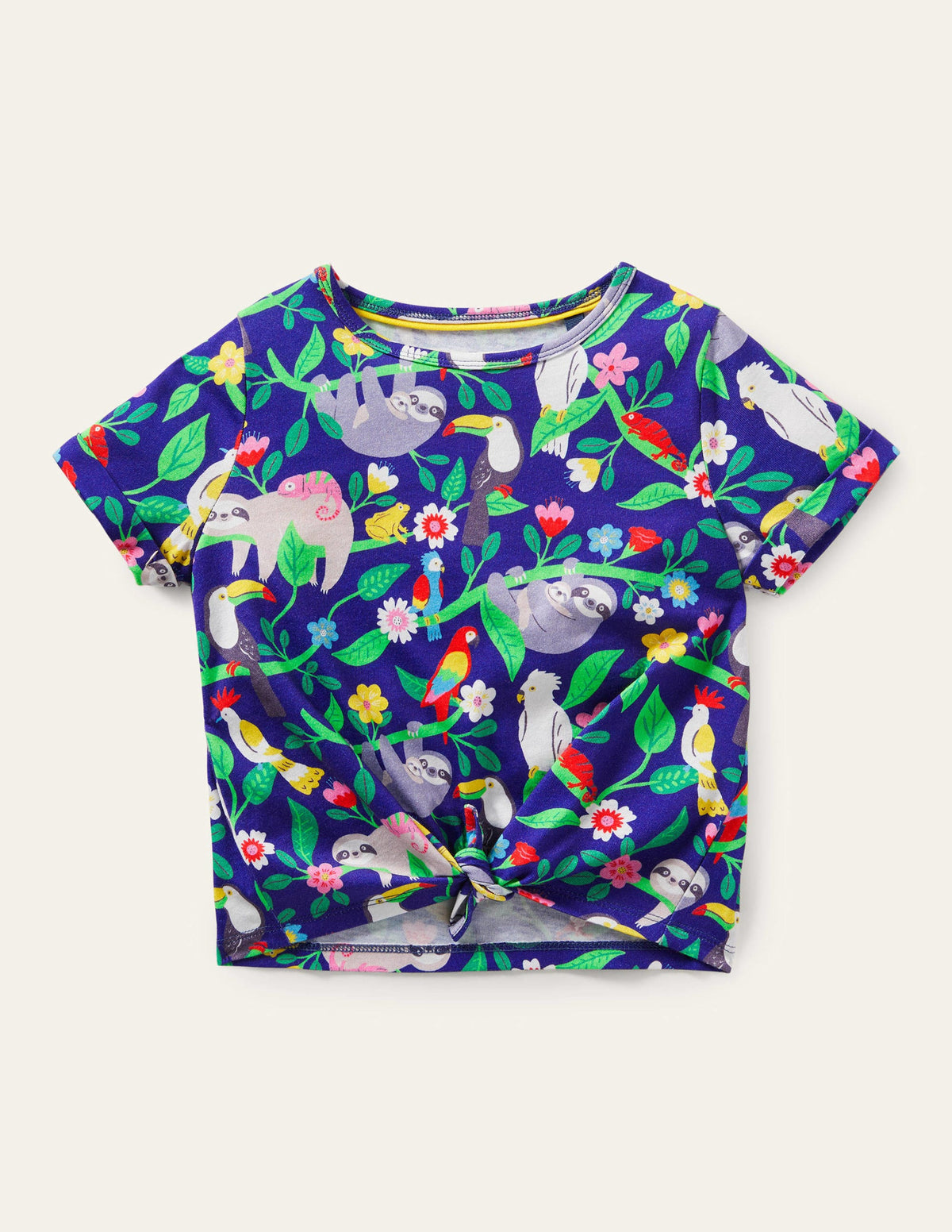 Tie-front T-shirt-Blue Wave Sloth-1
