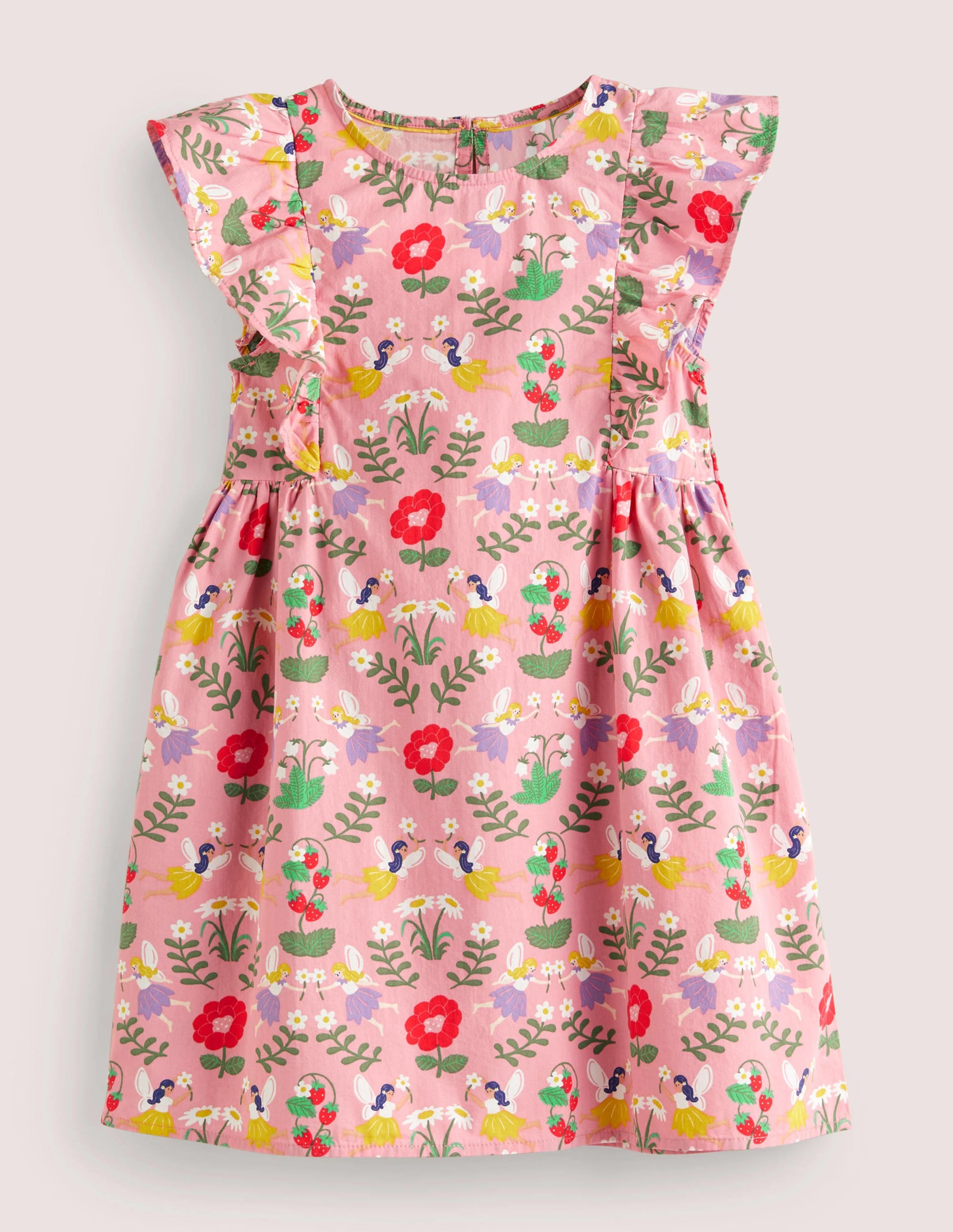 Frill Sleeve Printed Dress-Pink Fairies - Image 1