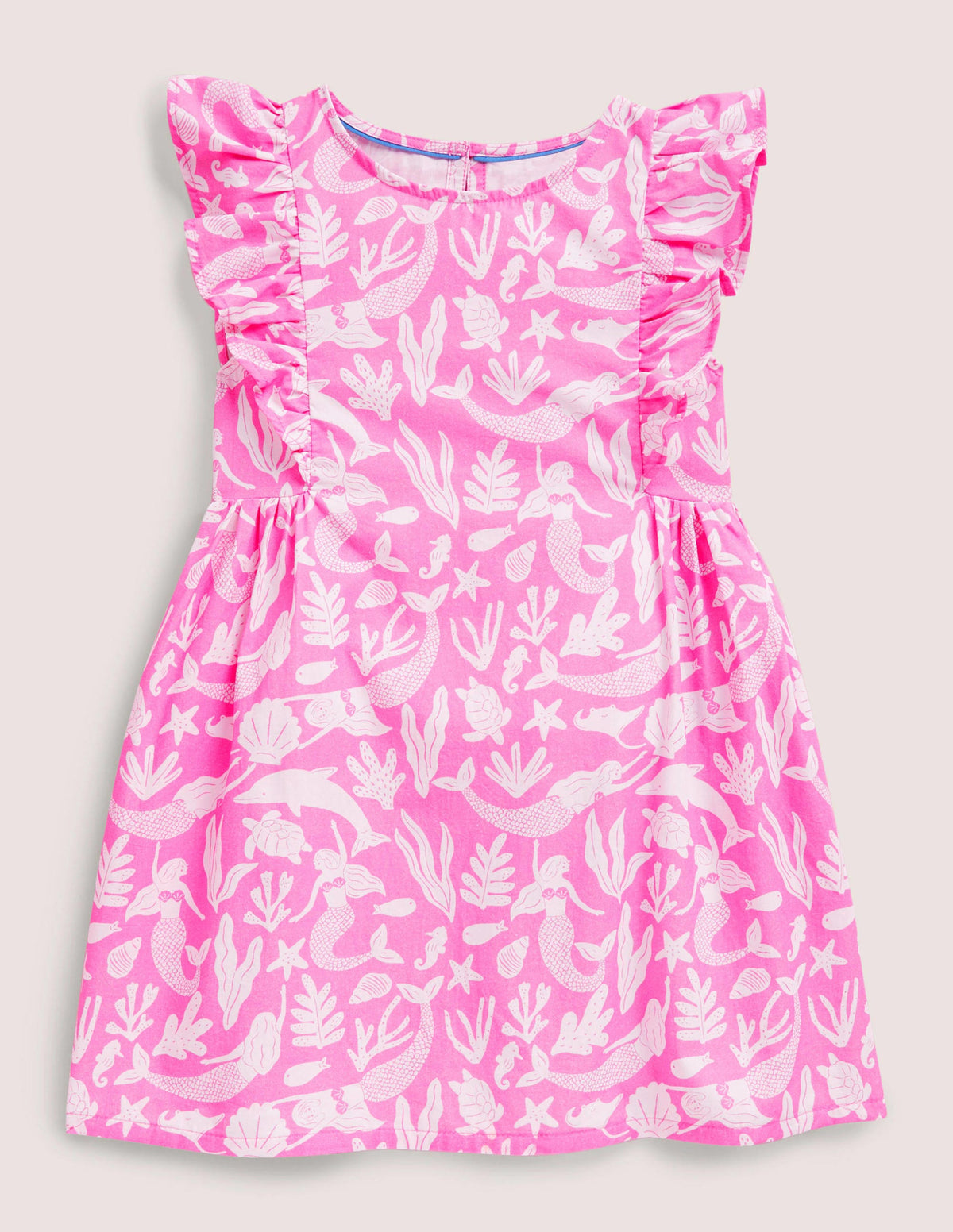 Frill Sleeve Printed Dress-Strawberry Ice Pink Mermaids-1
