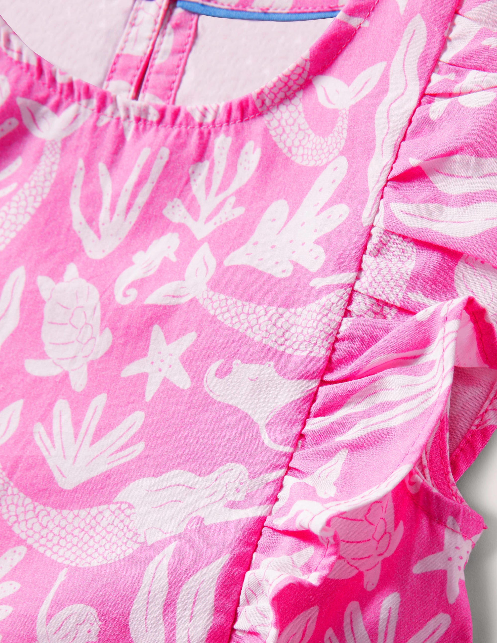 Frill Sleeve Printed Dress-Strawberry Ice Pink Mermaids - Image 3