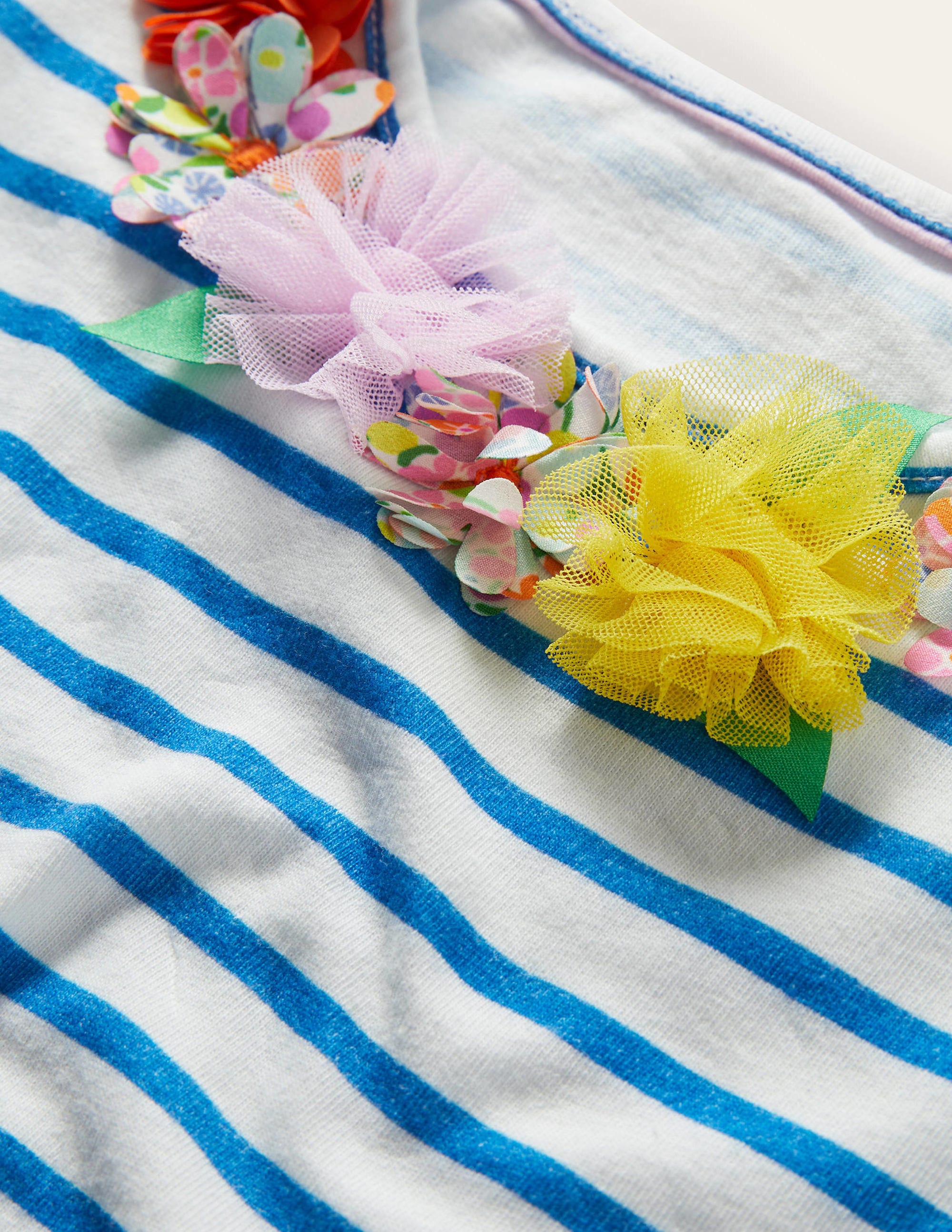 Ruffle Interest Logo T-shirt-Ivory / Bright Marina Floral - Image 3