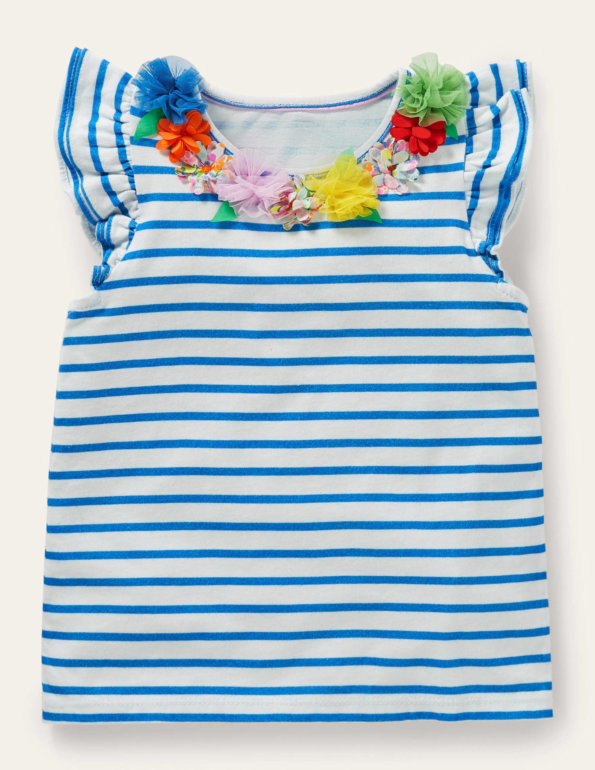 Ruffle Interest Logo T-shirt-Ivory / Bright Marina Floral-1
