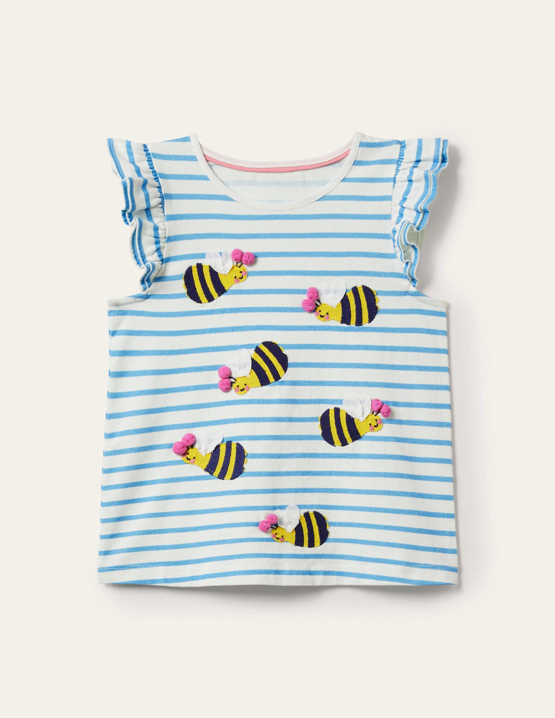 Ruffle Interest Logo T-shirt-Malibu Blue/Ivory Bumble Bees-1