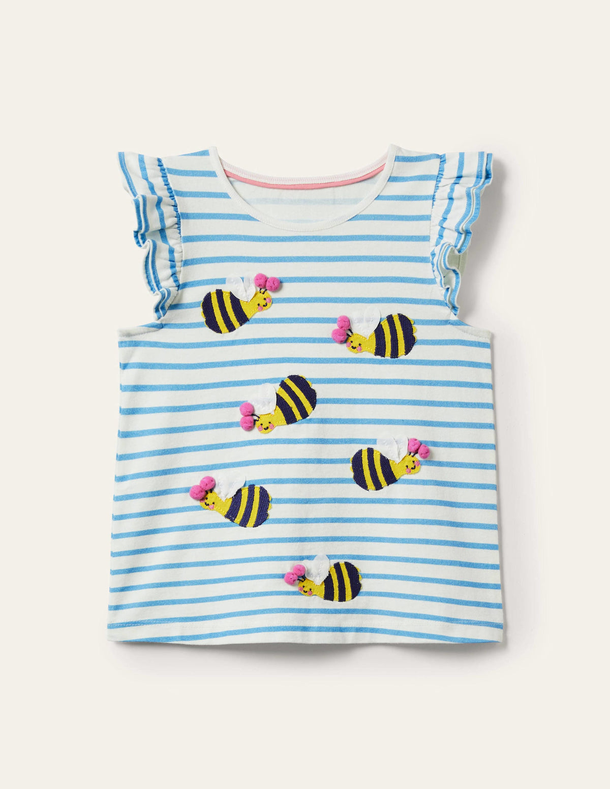 Ruffle Interest Logo T-shirt-Malibu Blue/Ivory Bumble Bees - Image 1