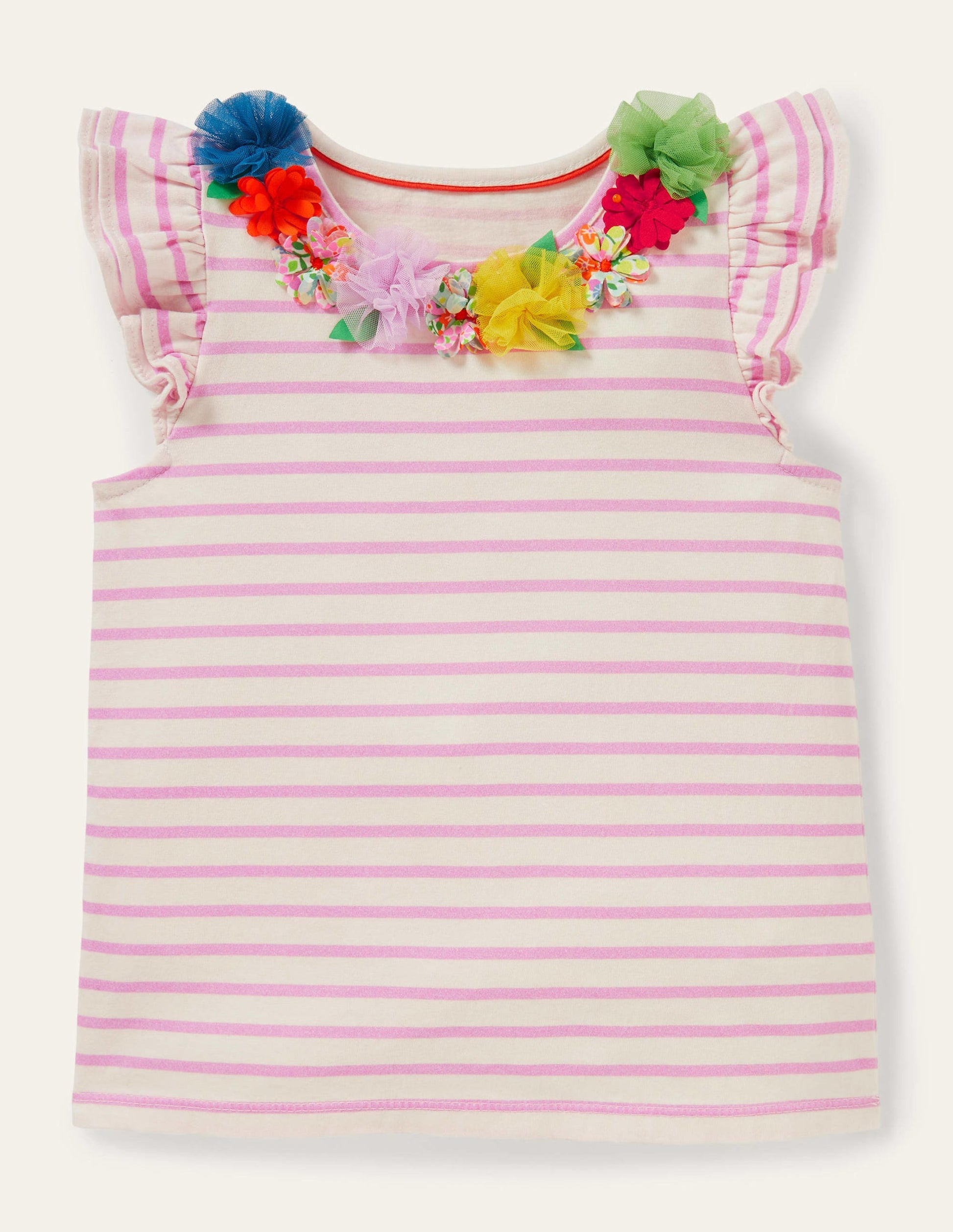Ruffle Interest Logo T-shirt-Ivory / Rosebay Floral-1