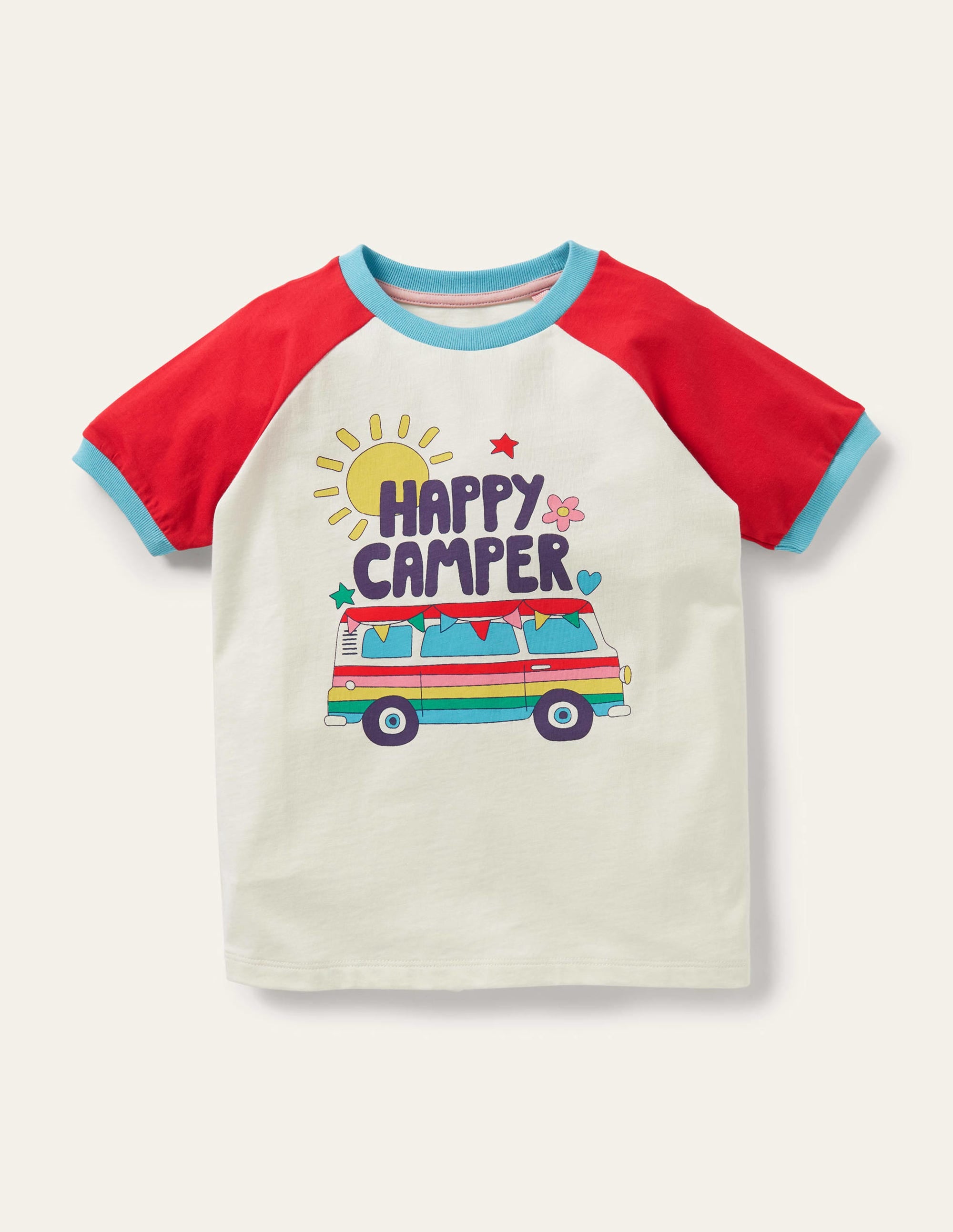 Printed Graphic Raglan T-shirt-Fire Red Campervan - Image 1
