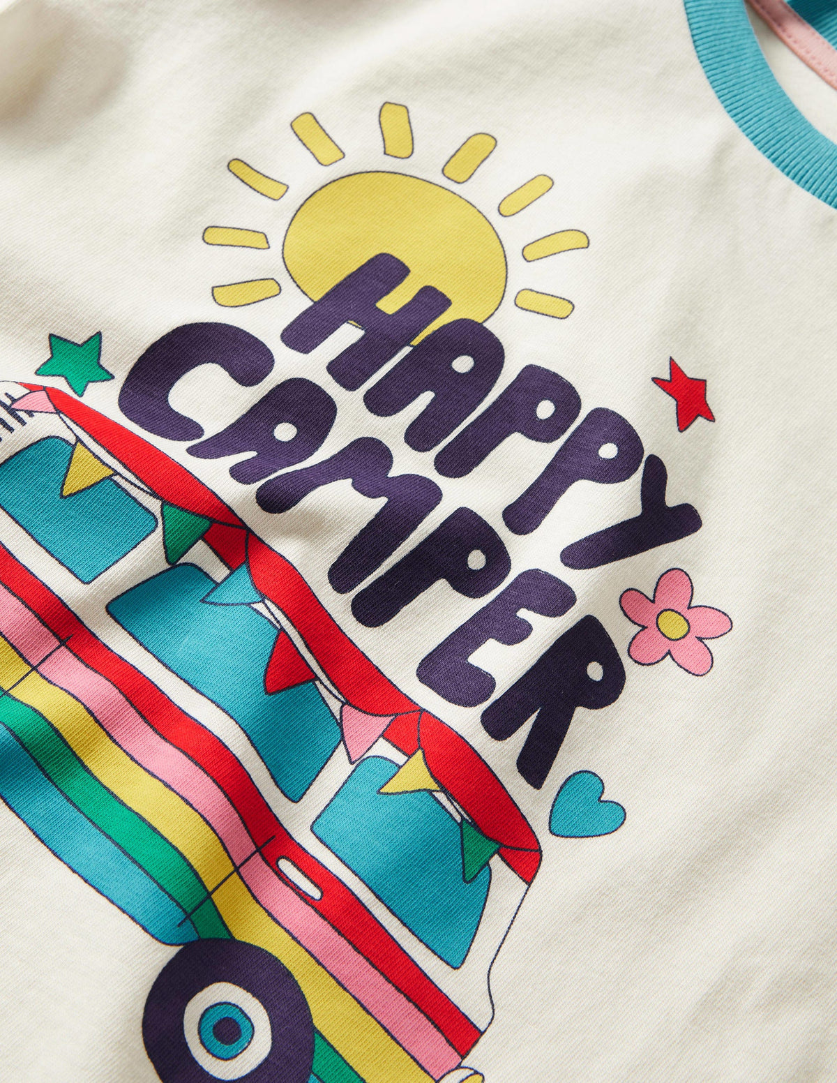 Printed Graphic Raglan T-shirt-Fire Red Campervan-3
