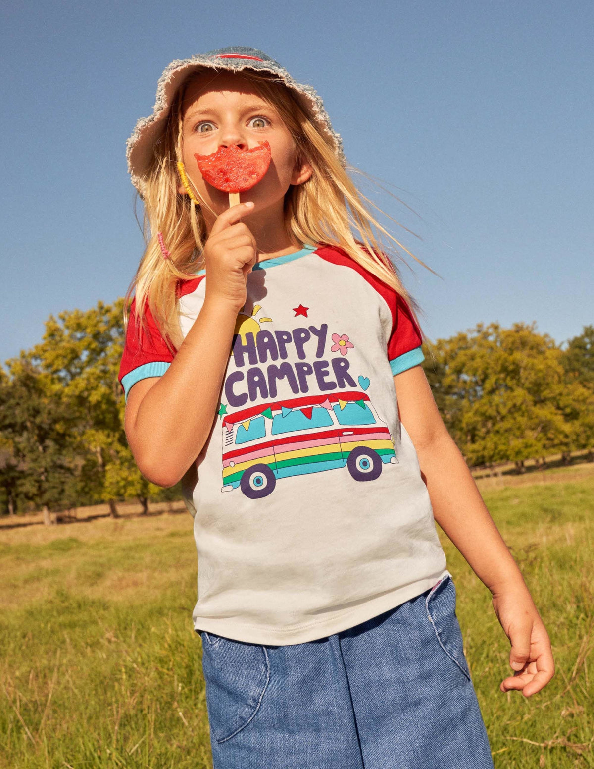 Printed Graphic Raglan T-shirt-Fire Red Campervan - Image 4