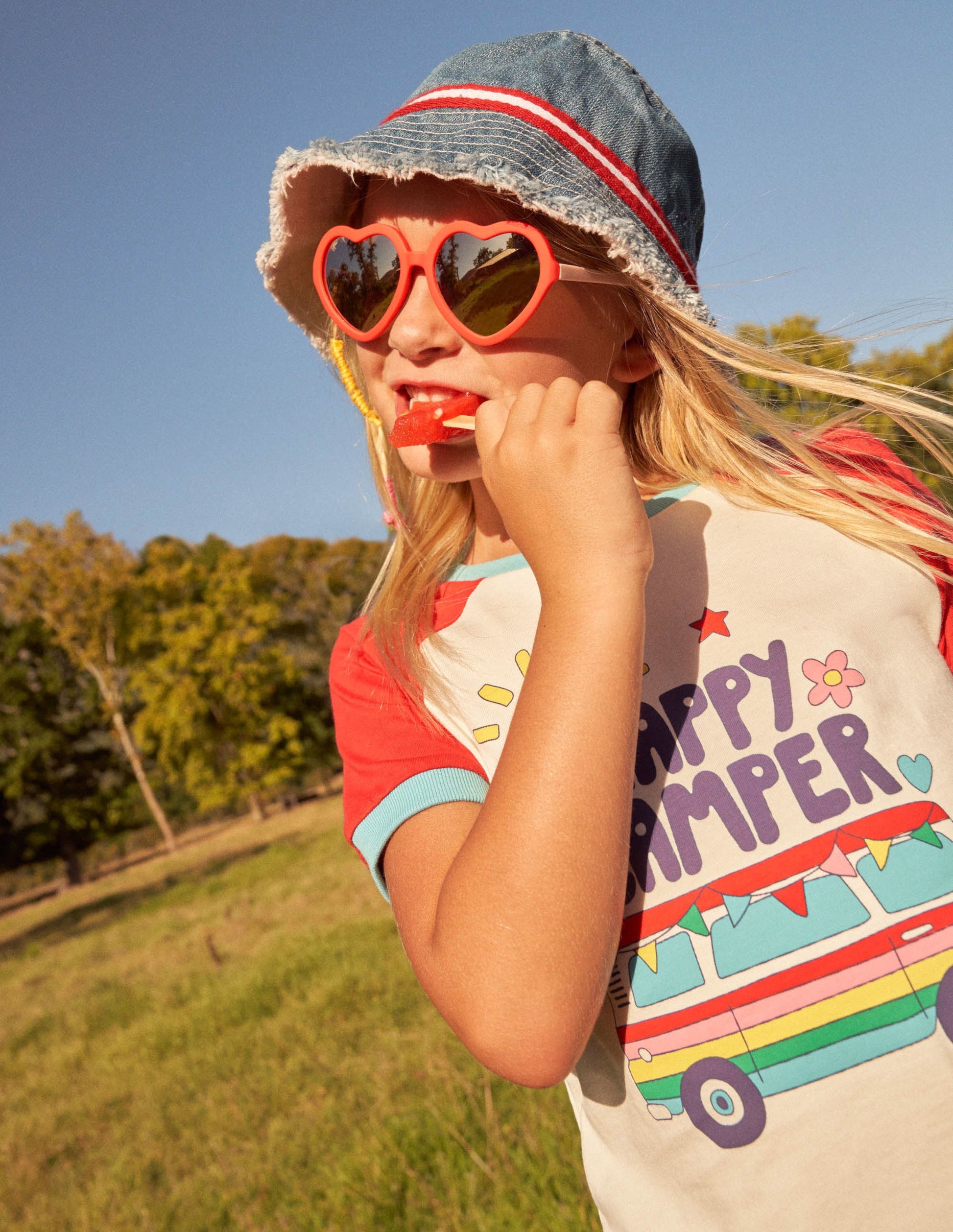 Printed Graphic Raglan T-shirt-Fire Red Campervan-5